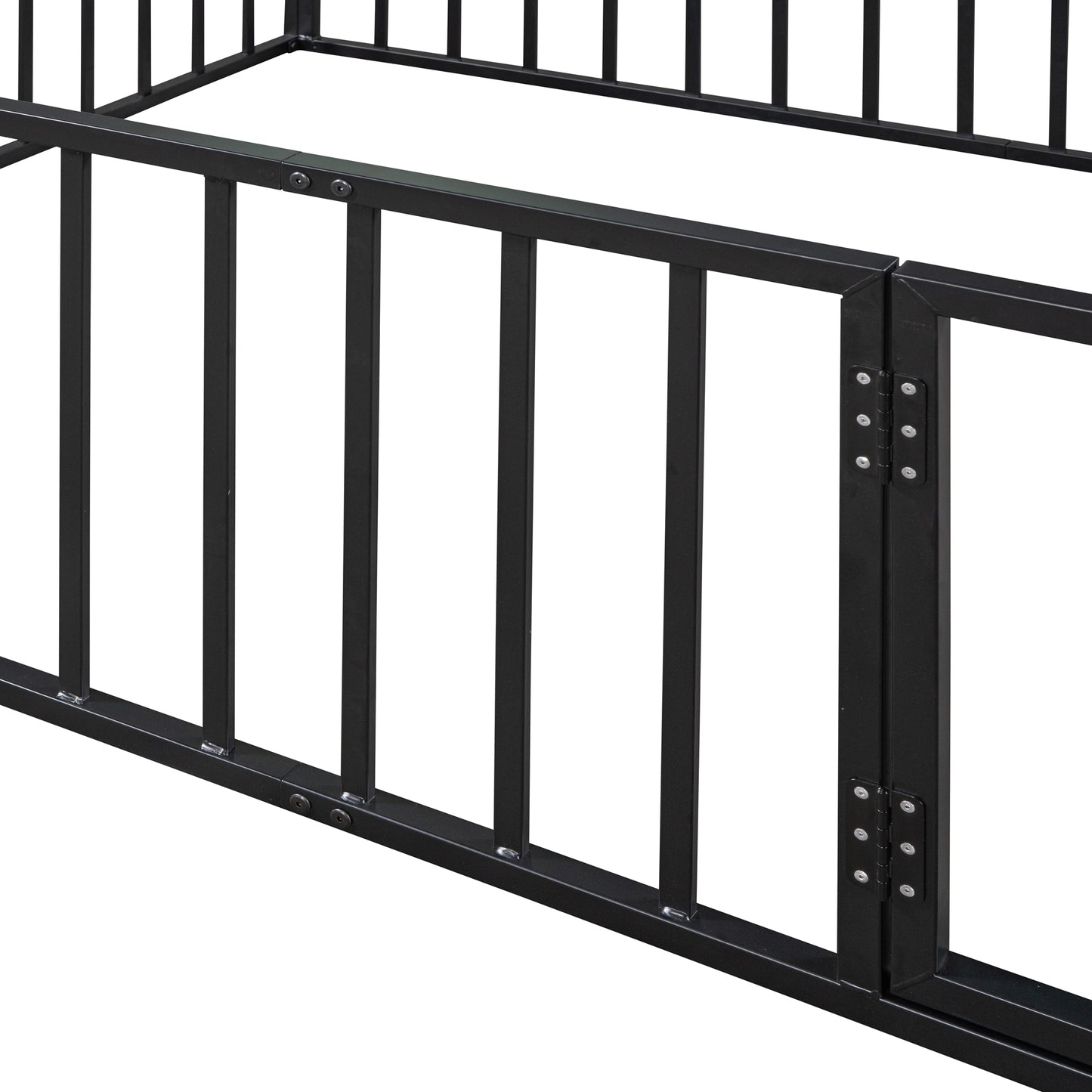 iRerts Queen Floor Bed Frame, Metal Queen Size Montessori Floor Bed Frame with Fence and Door, Kids Toddler Floor Bed Frame Queen Size for Girls Boys, Twin Bed Frame without Bed Slats, Black