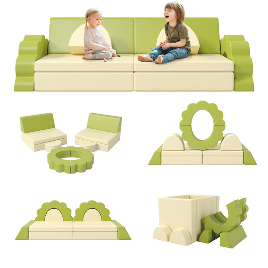 iRerts 10 PCS Modular Kids Play Couch, Kids Sofa Couch for Playroom Child Sectional Sofa, Foam Climbing Blocks Convertible Sofa, Baby Toddlers Couch Floor Sofa for Children, Yellow