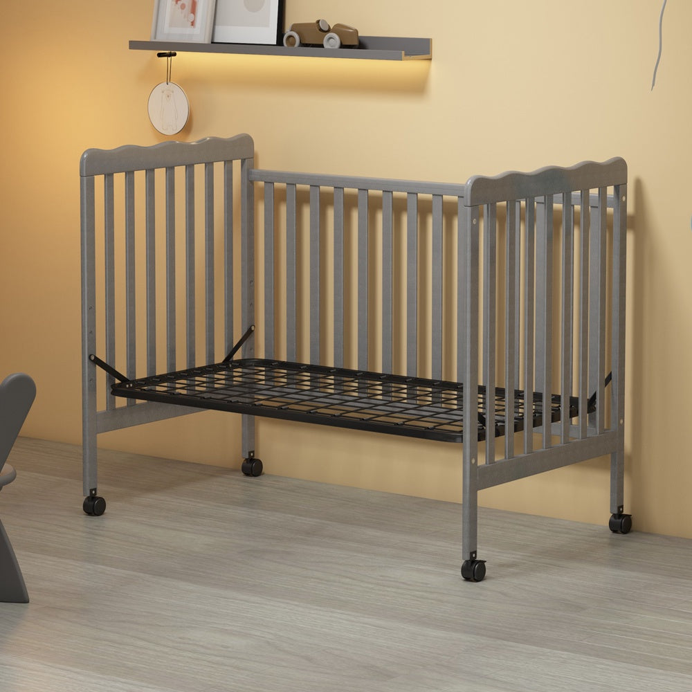 iRerts 3 In 1 Convertible Baby Crib, Wood Converts from Baby Crib to Toddler Bed and Daybed, Baby Bed with Locking Wheels, 4 Adjustable Mattress Heights, Non-Toxic Finish, Stone Gray