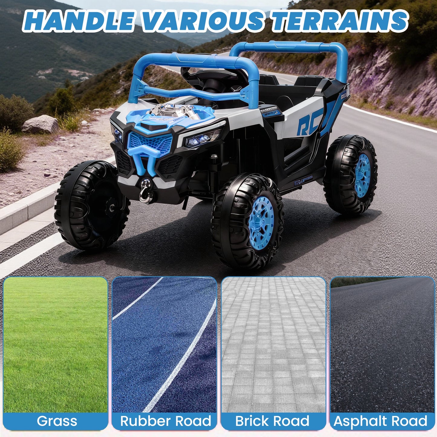 iRerts 12V Electric Ride on UTV, Powered Ride on Cars with Parent Remote Control, LED Lights, Music Player, Front Shock Absorbers, Ride on Toys for Kids Boys Girls Ages 3-4, Blue
