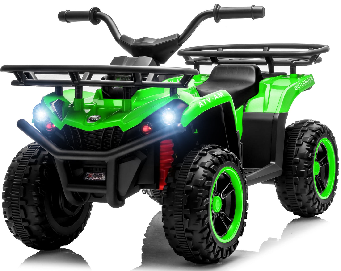 iRerts 24V Ride on ATV, Powered Ride on Toys for Kids Boys Girls Ages 3-5, Kids 4 Wheeler Electric Cars with Bluetooth, Music, LED Headlights, Front Rear Storage Racks, Crash Bars, Green