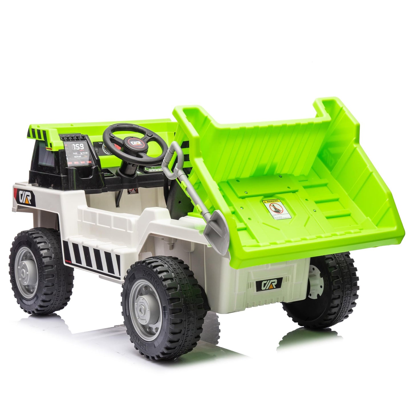 iRerts Ride on Dump Truck for Boys, 12V Ride on Car with Remote Control, 4 Wheel Construction Vehicles with Electric Dump Bed and Shovel, Powered Ride on Toys with Bluetooth, Music, USB Port, White