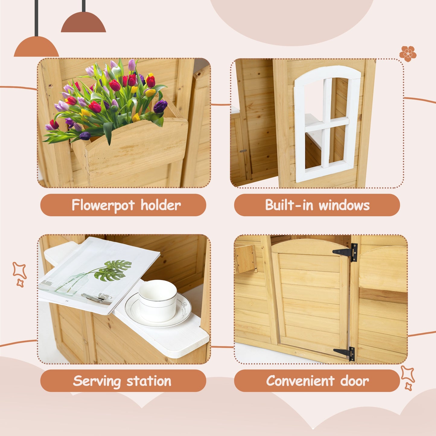 iRerts Kids Playhouse Outdoor, Wooden Playhouse for Kids with  Working Door, Windows, Flowers Pot Holder, Kids Play Equipment Outdoor Toys Pretend Playhouse for Girls Boys Toddlers 2-8 Years Old