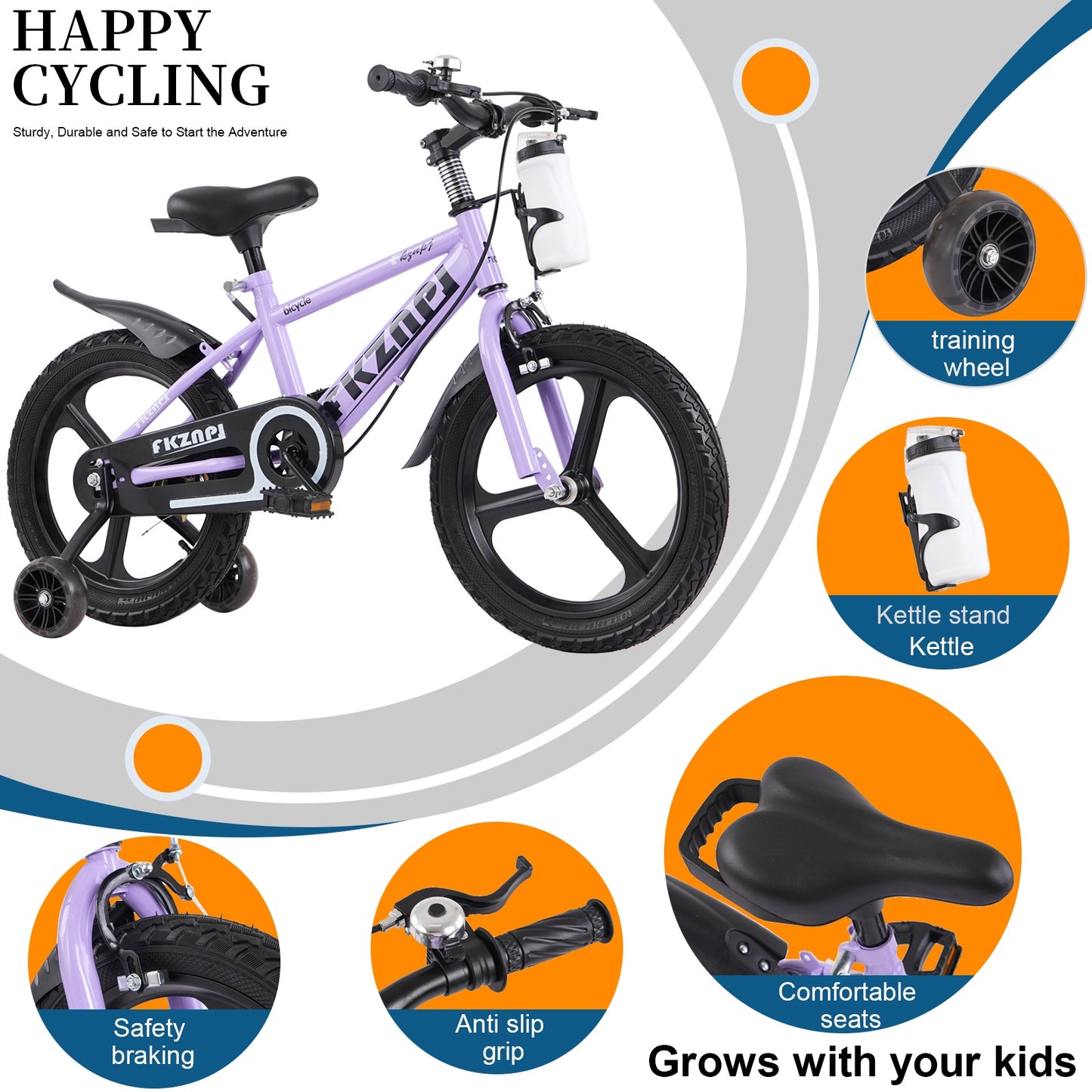 iRerts Kids Bike, 16 Inch Kids Bicycle for Boys Girls Ages 3-7, Toddlers Bike with Water Bottle Holder, Training Wheels with Night Glow, Adjustable Seat, Purple