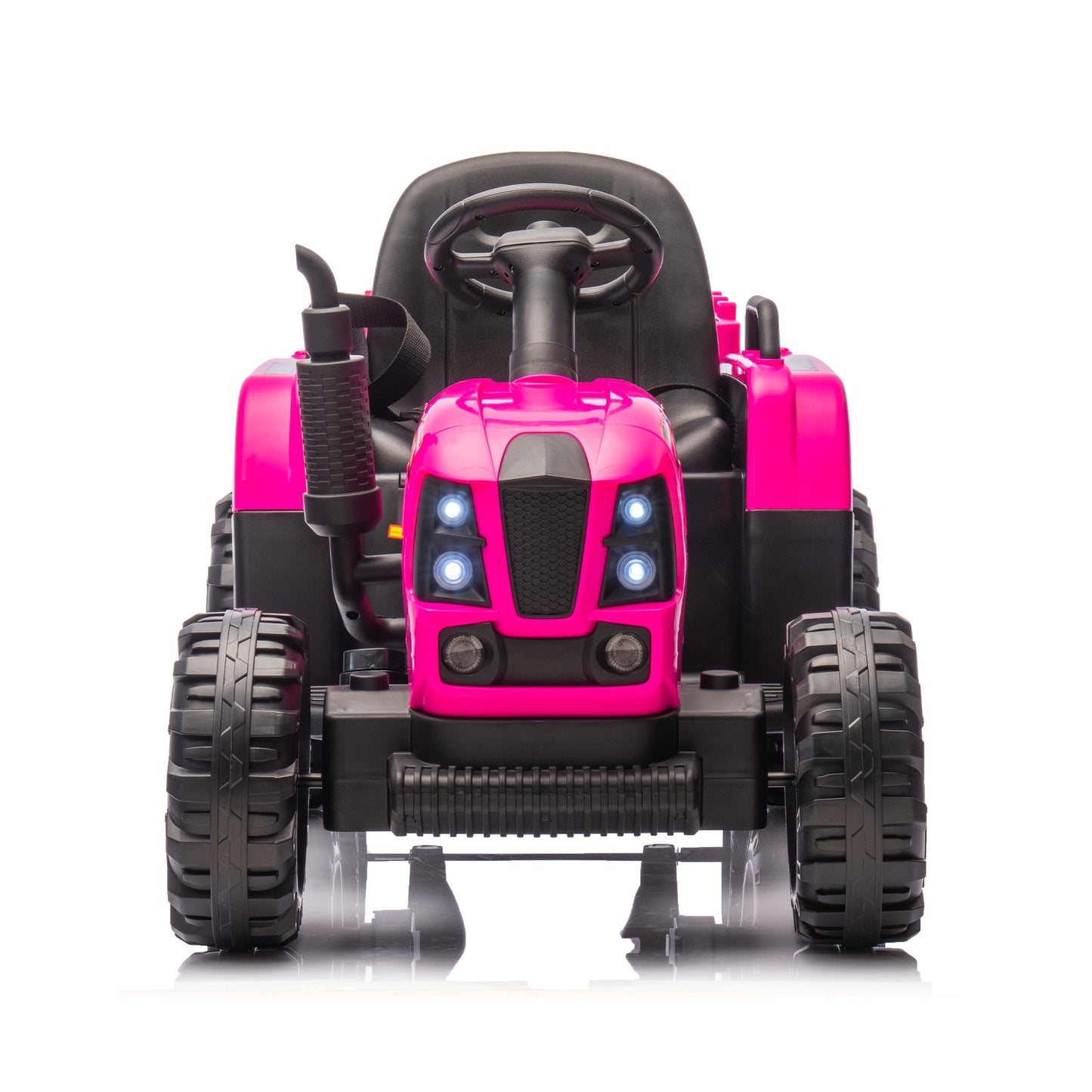 iRerts 24V Ride on Toy Tractor with Trailer, Powered Ride on Car with Remote Control, Electric Cars for Kids Toddlers Ages 3-6 with 3 Speeds, Bluetooth, Music, USB/MP3 Ports, LED Light, Rose Pink