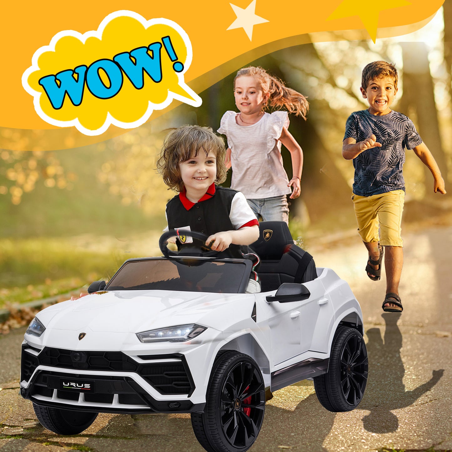 Licensed Lamborghini Ride on Car with Remote Control Kids Ride on Toy for Girls and Boys 12V Powered Electric Vehicles for 3-5 Years Old, USB, Ride on Truck, Headlight