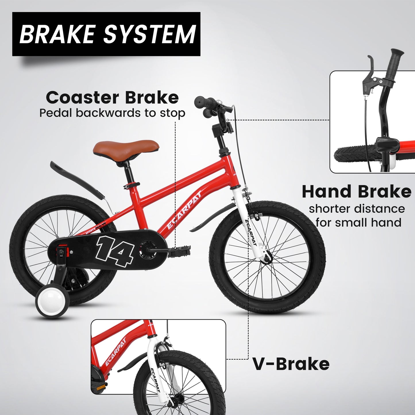 iRerts Kids Bicycles 14 Inch, Freestyle Kids Bike Sport Bicycle for Boys Girls 3-6 Years Old, Girls Boys Bicycles with Training Wheels, Fender, Red