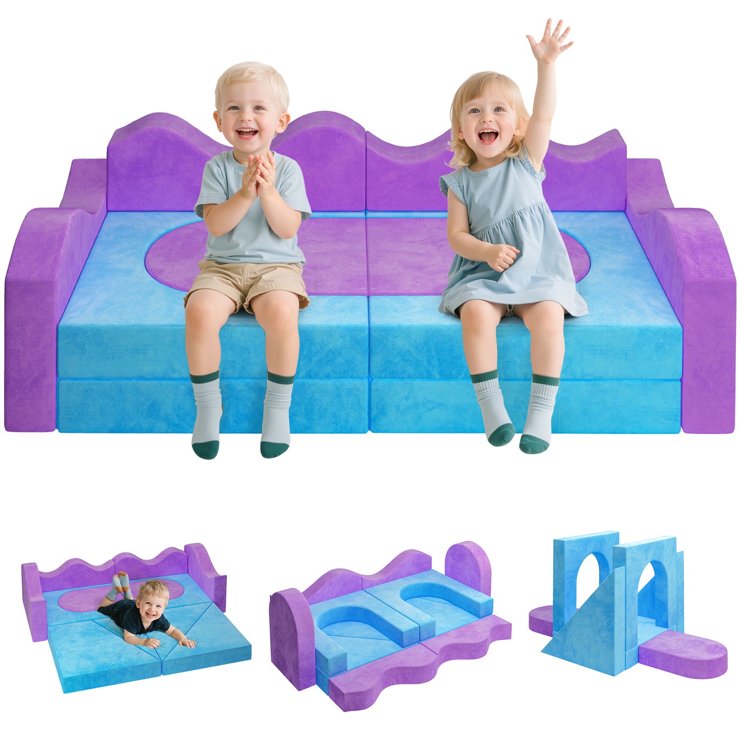 Modular Kids Play Couch, 12 Pcs Modular Sectional Sofa for Playroom Bedroom Floor, Convertible Form Couch Set for Tollders Children 1-3 Years Old, Imagination& Relaxation