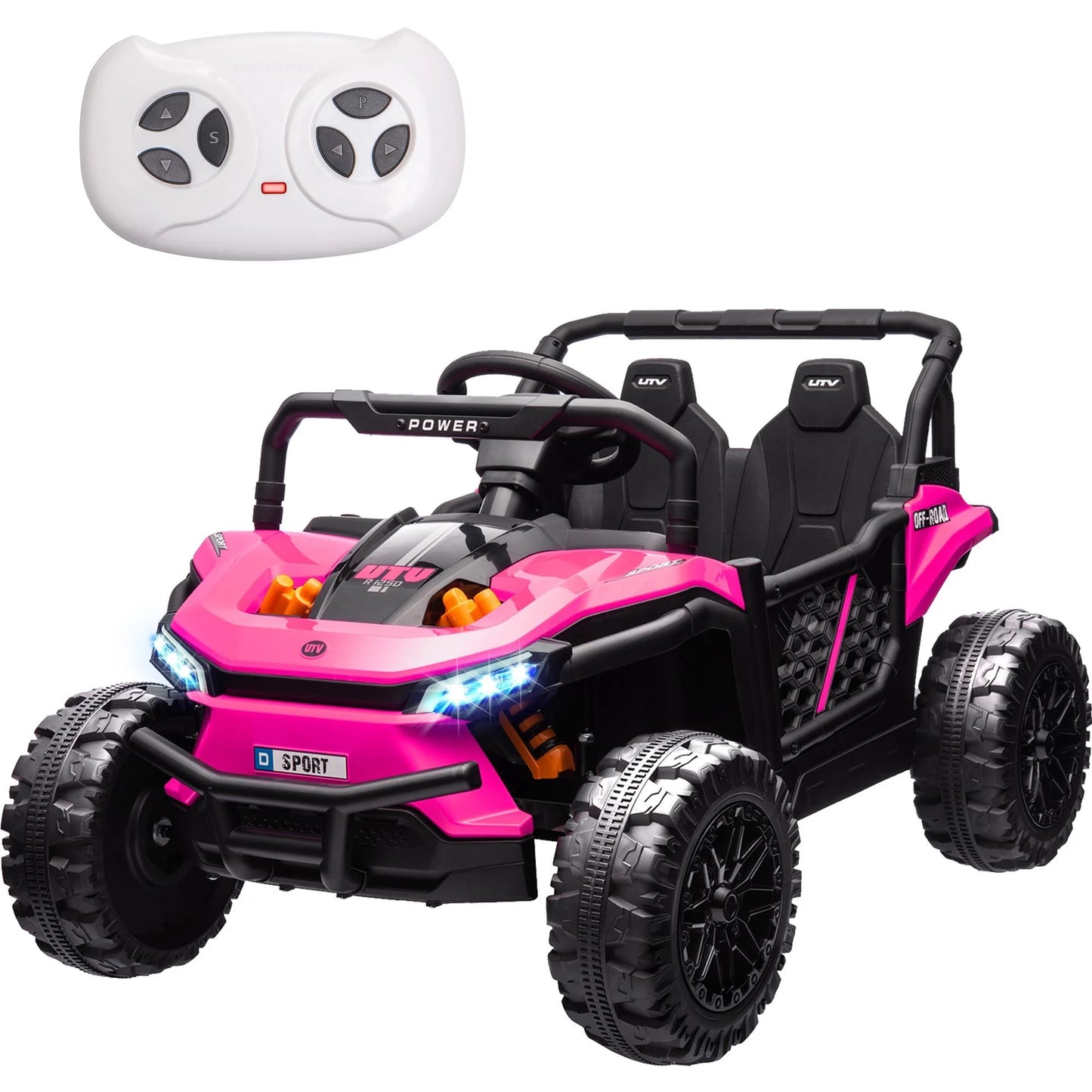 12V Ride on UTV Cars for Kids, Battery Powered Ride on Toys with Remote Control, Bluetooth, MP3 Player, LED Headlights, Safety Belt, 4 Wheeler Suspension, Electric Car for Kids 3-6 Boys Girl