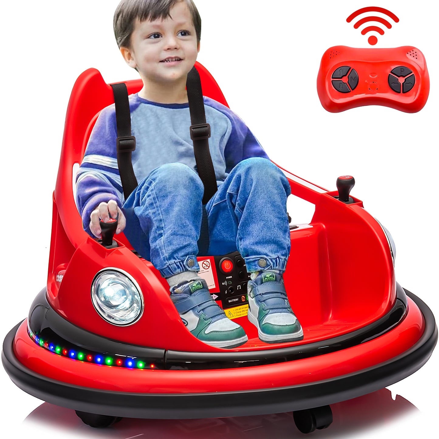 iRerts 12V Bumper Cars for Kids, Bumper Car Ride on with Remote Control, Battery Powered Kids Ride on Toys for 2-5 Year Old Boys Girls, Kids Electric Cars with Bluetooth, Music, LED Light, Red
