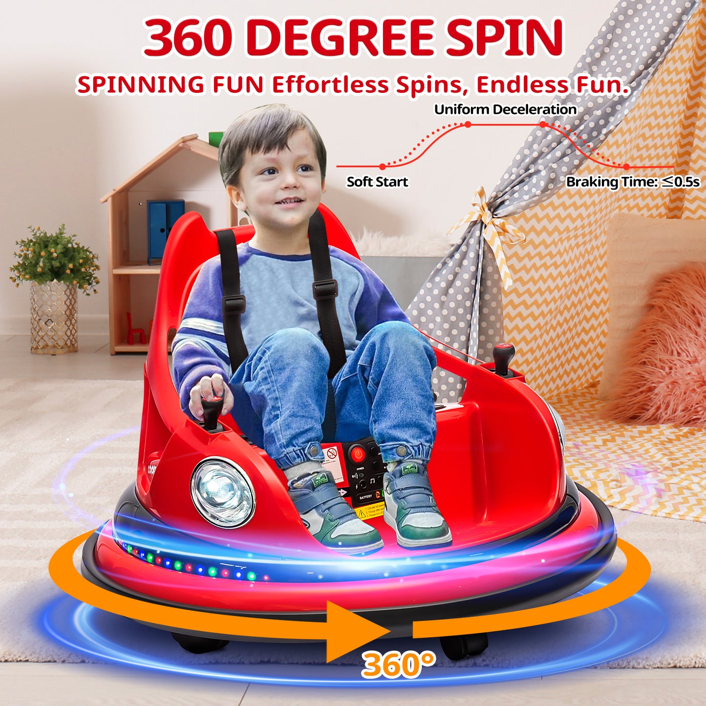 iRerts 12V Bumper Cars for Kids, Bumper Car Ride on with Remote Control, Battery Powered Kids Ride on Toys for 2-5 Year Old Boys Girls, Kids Electric Cars with Bluetooth, Music, LED Light, Red