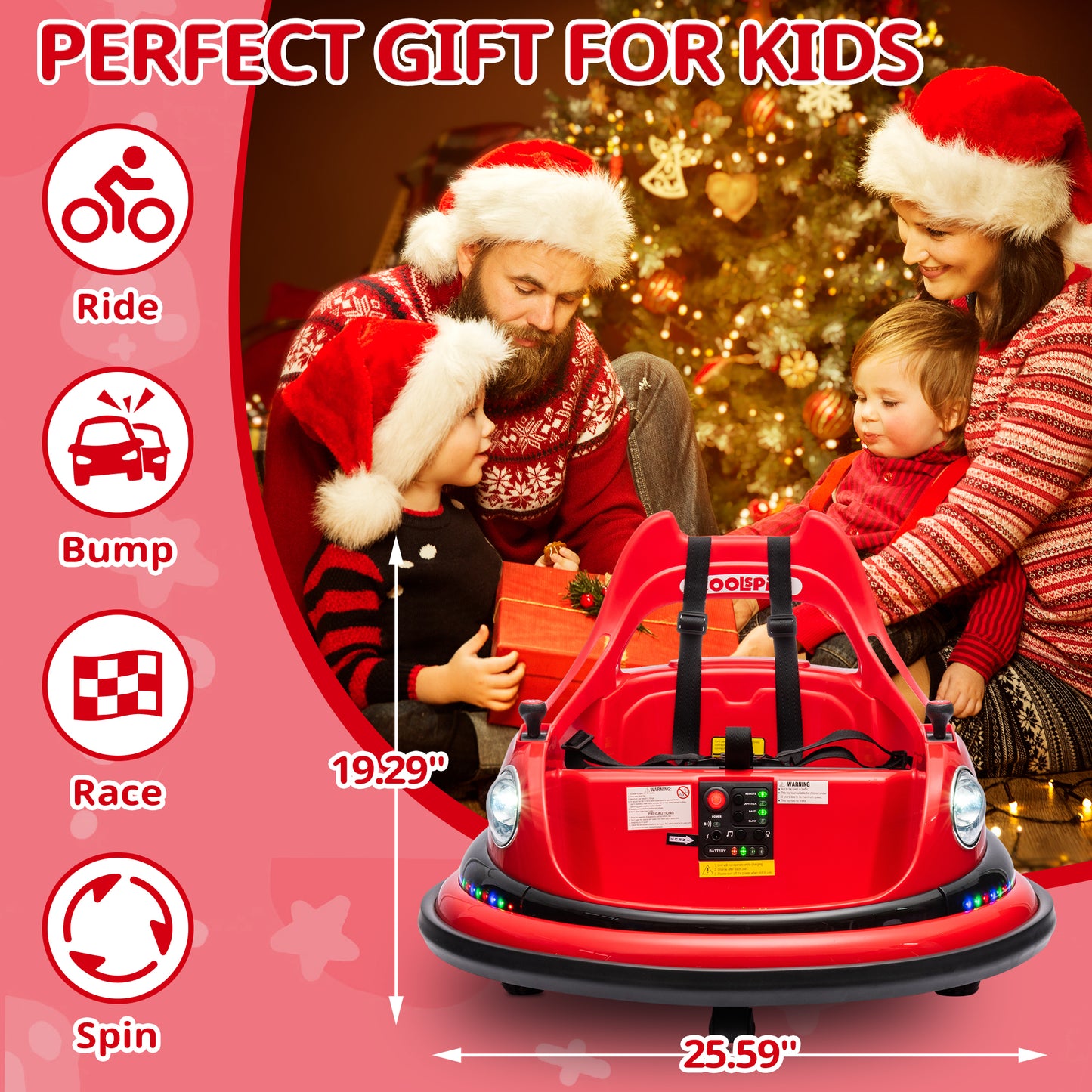 iRerts 12V Bumper Cars for Kids, Bumper Car Ride on with Remote Control, Battery Powered Kids Ride on Toys for 2-5 Year Old Boys Girls, Kids Electric Cars with Bluetooth, Music, LED Light, Red
