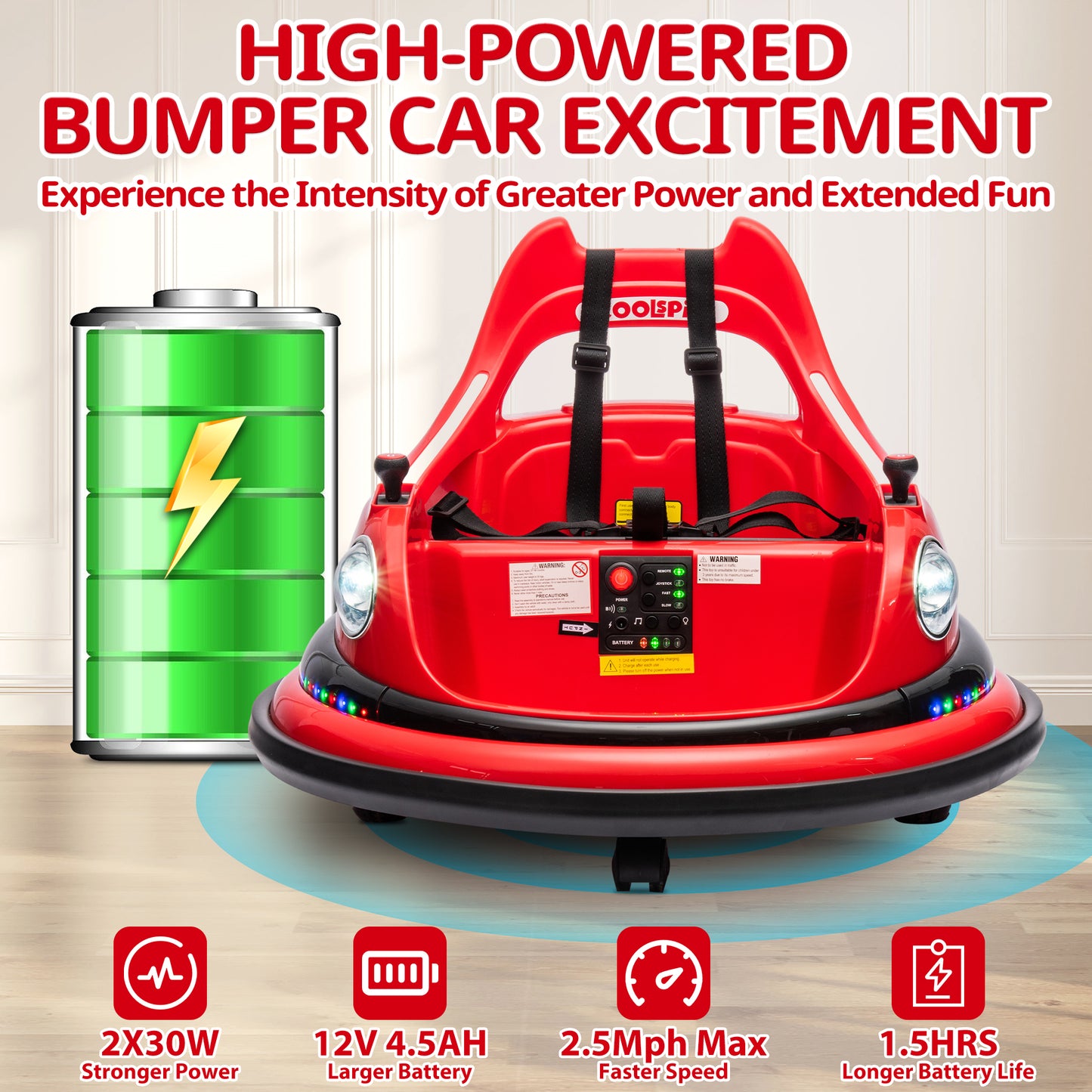 iRerts 12V Bumper Cars for Kids, Bumper Car Ride on with Remote Control, Battery Powered Kids Ride on Toys for 2-5 Year Old Boys Girls, Kids Electric Cars with Bluetooth, Music, LED Light, Red