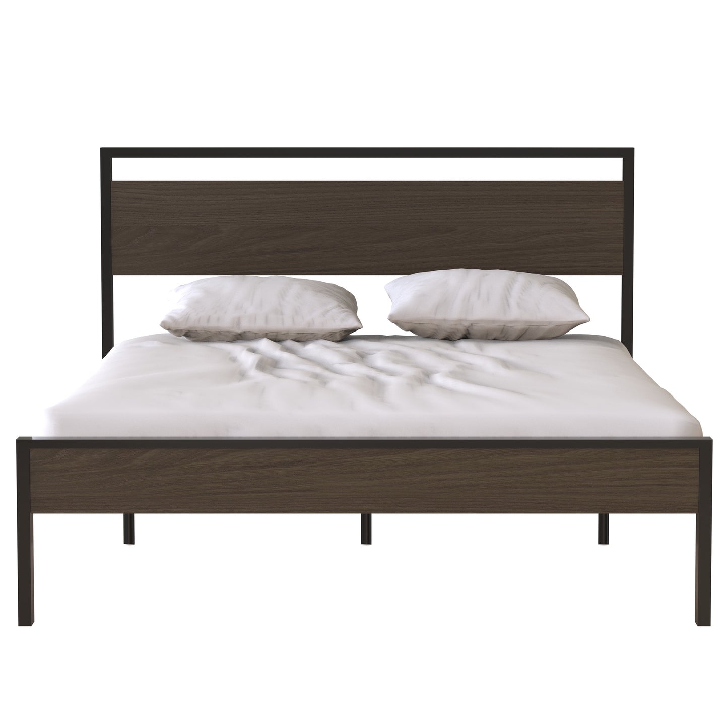 iRerts Queen Platform Bed Frame with Headboard, Industrial Metal Queen Bed Frame with Slat Support, Modern Bed Frame Queen Size for Adults Teens Kids Bedroom, No Box Spring Needed, Black