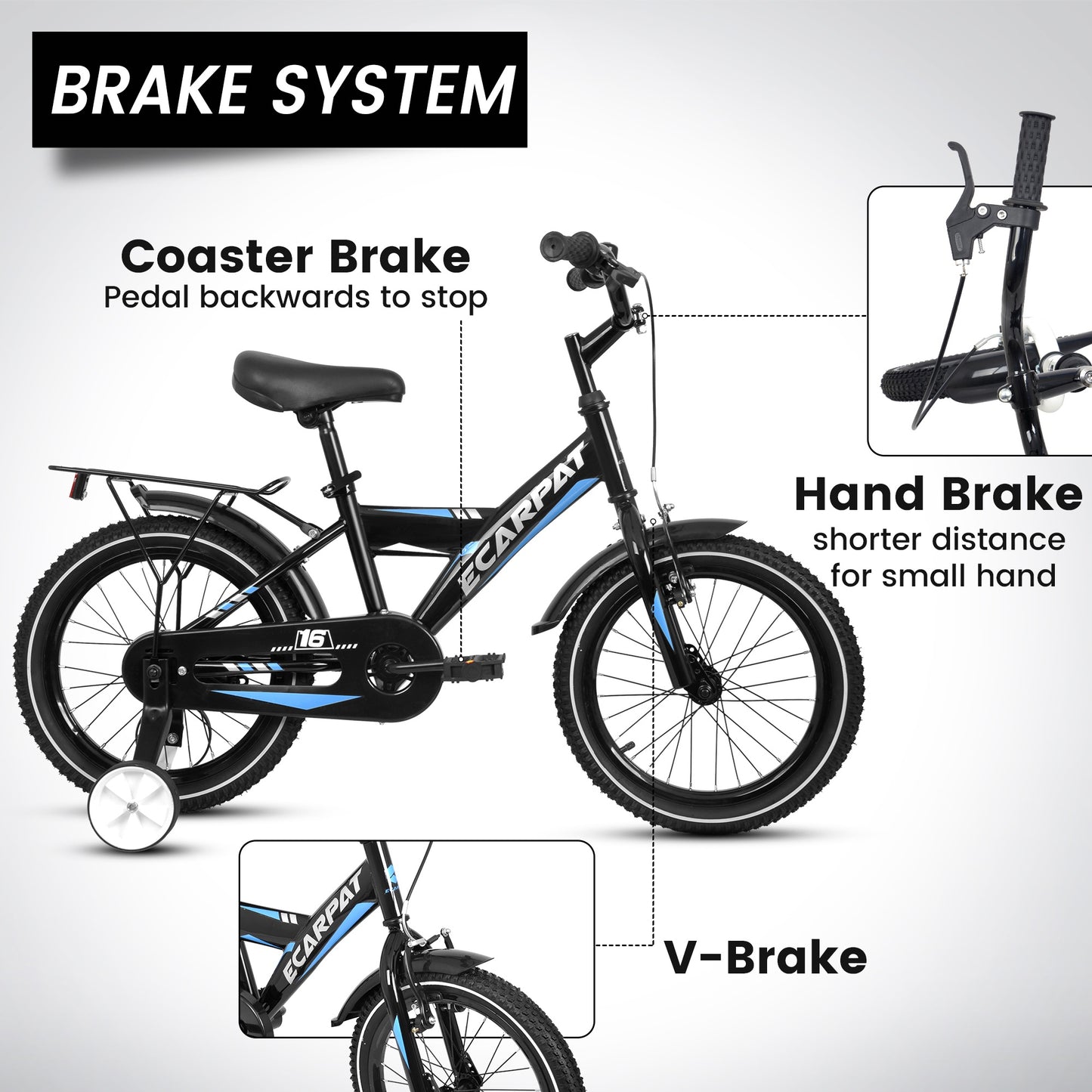iRerts Kids Bike with Training Wheels, 16 Inch Kids Bicycle for Boys Girls Ages 4-8 Years Old, Boys Bicycles for Kids with Adjustable Seat, Fender and Varrier, Black