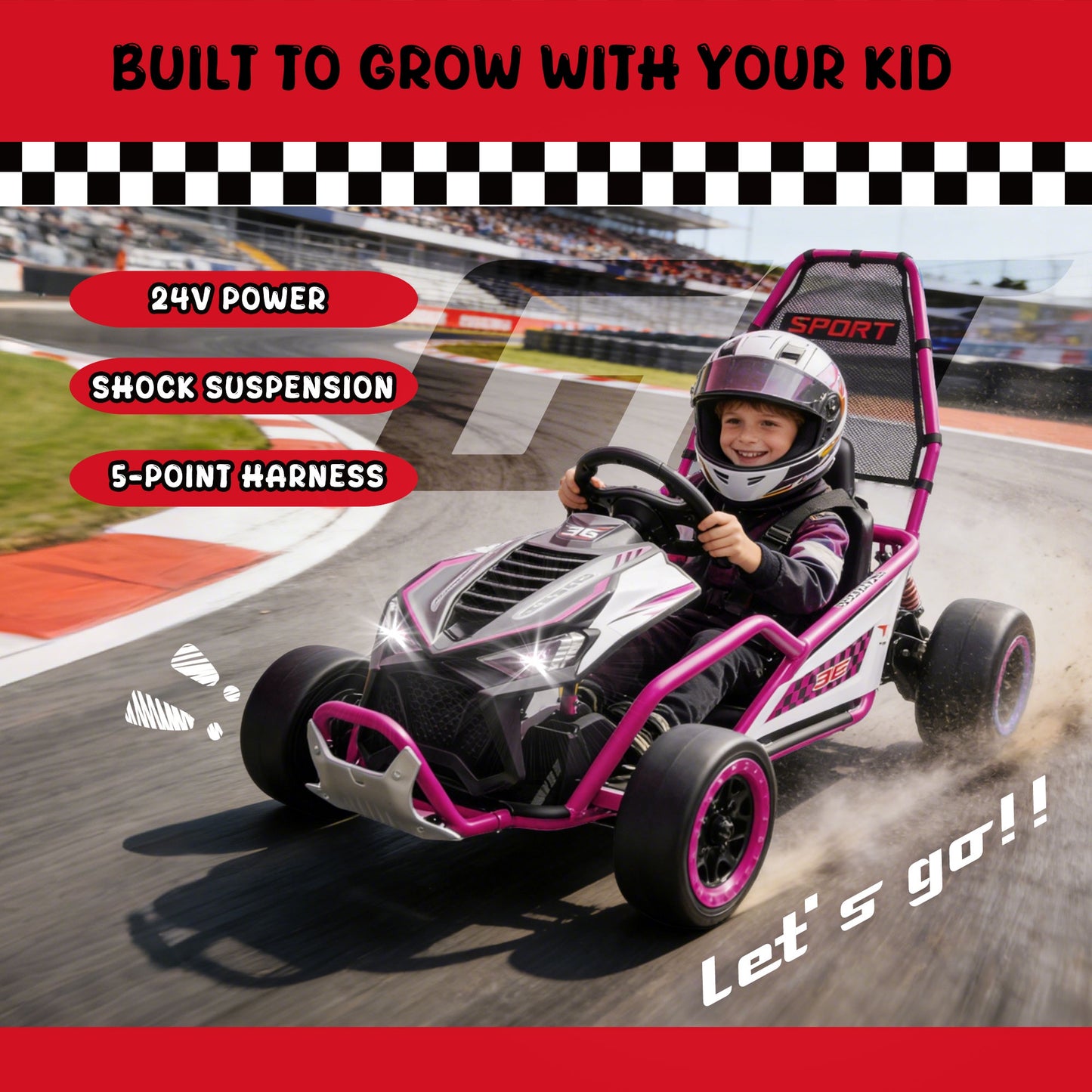 24V Powered Ride on Toys, iRerts Electric Go Kart with Drift Mode, Bluetooth Music, EVA Front Tires, Rear Wheel Suspension, Max Speed 7.5 MPH, Crazy Go Cart Electric Car for Kids 6-12 Ages, Rose Pink