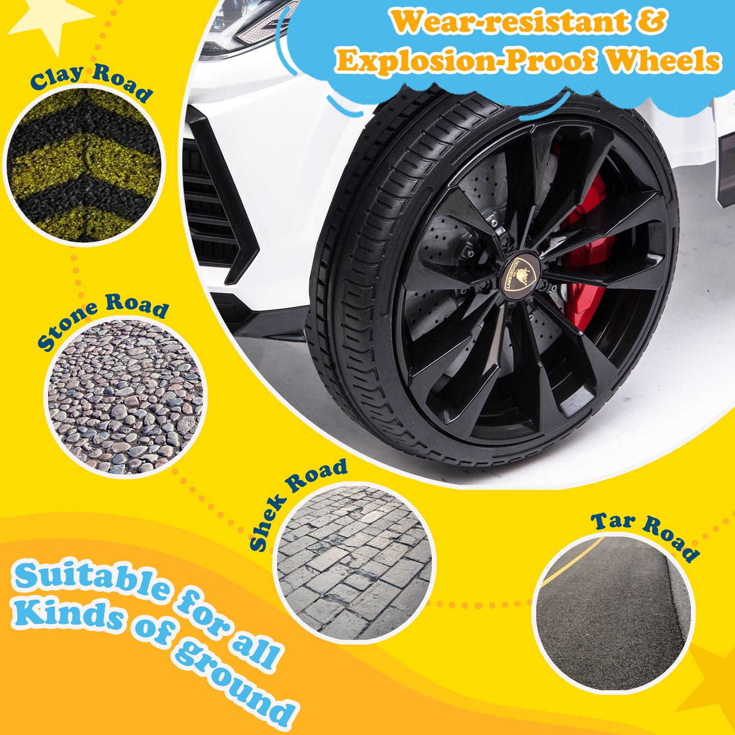 Licensed Lamborghini Ride on Car with Remote Control Kids Ride on Toy for Girls and Boys 12V Powered Electric Vehicles for 3-5 Years Old, USB, Ride on Truck, Headlight