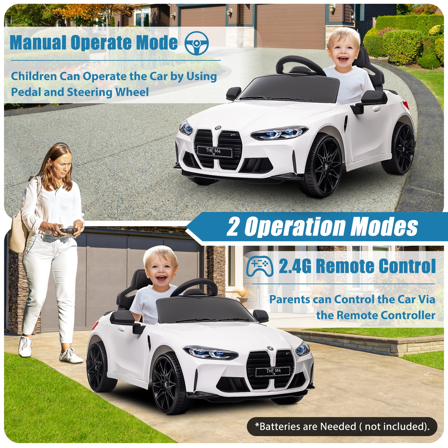 BMW M4 Silver 12V Ride On Cars with Remote Control, Battery Powered Ride on Toys with Music, Bluetooth, Story, USB/MP3 Port, LED Light, Kids Electric Vehicle for Boys Girls with Wheels, Easy to Carry