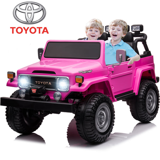 Toyota FJ40 24V Powered Ride on Trucks, Real 2 Seater Ride on Car with Remote Control, Electric Vehicles Cars for Kids with Bluetooth, Music, 4 Wheels Suspension, Ride on Toys for Boys Girls 3-6, Pink