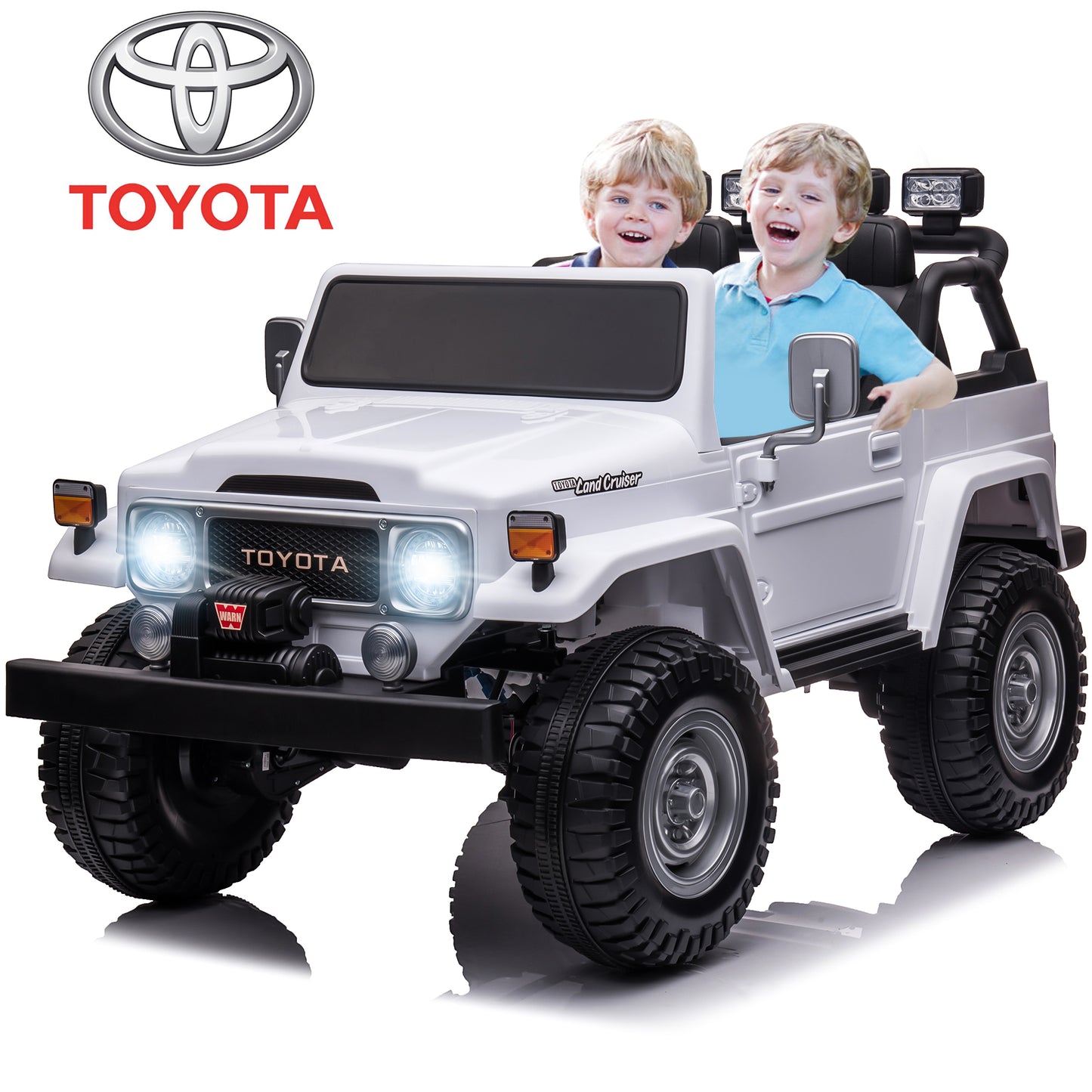 Toyota FJ40 24V Powered Ride on Trucks, Real 2 Seater Ride on Car with Remote Control, Electric Vehicles Cars for Kids with Bluetooth, Music, 4 Wheels Suspension, Ride on Toys for Boys Girls, White