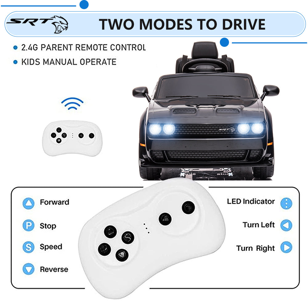 Dodge Challenger 12V Ride On Cars with Remote Control, kids Electric Car with Bluetooth, LED Light, USB, MP3, Battery Powered Ride on Toys for 3-5 Years Old Kids Boys Girls Birthday Gifts, Black