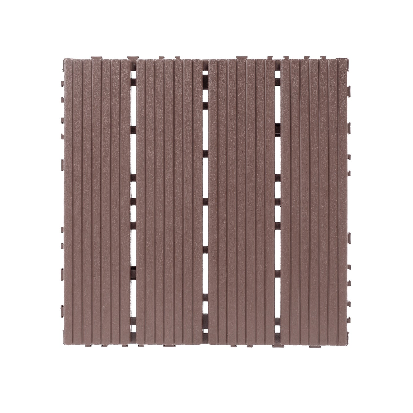 iRerts Plastic Interlocking Deck Tiles, 44 Pack Outdoor Flooring Tiles 12" x 12", All Weather Use, Patio Floor Decking Tiles for Porch Poolside Balcony, Brown