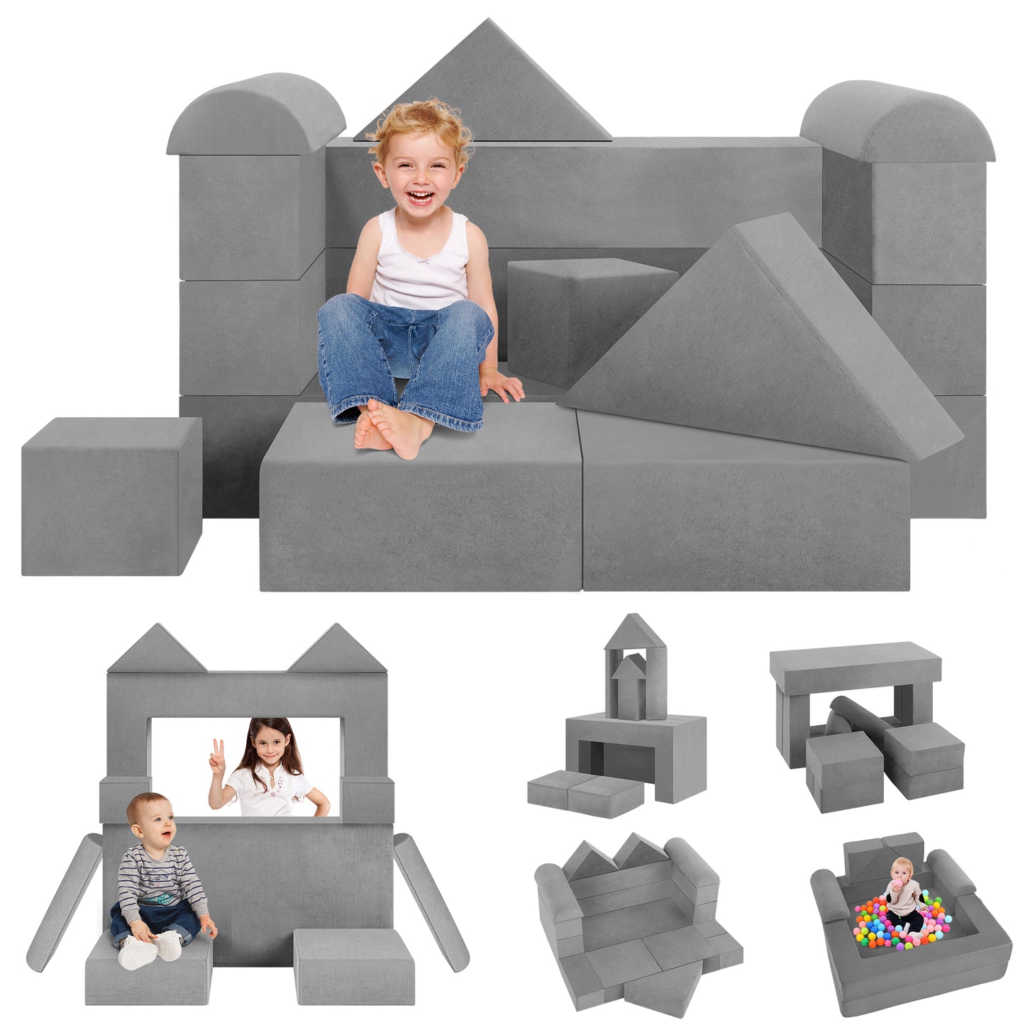 Modular Kids Play Couch, 12 Pcs Modular Sectional Sofa for Playroom Bedroom Floor, Convertible Form Couch Set for Tollders Children 1-3 Years Old, Imagination& Relaxation