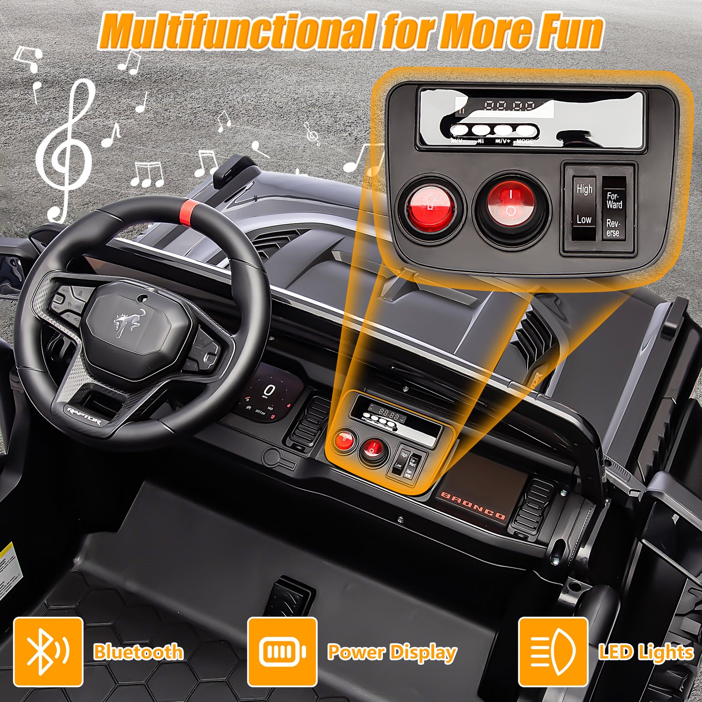 24V 2 Seater Ride on Truck Car, Ford Bronco Raptor Kids Electric Vehicle Car with Parent Remote, Battery Powered Ride on Toy for Boys Girls w/ Rear Wheel Suspension, Bluetooth