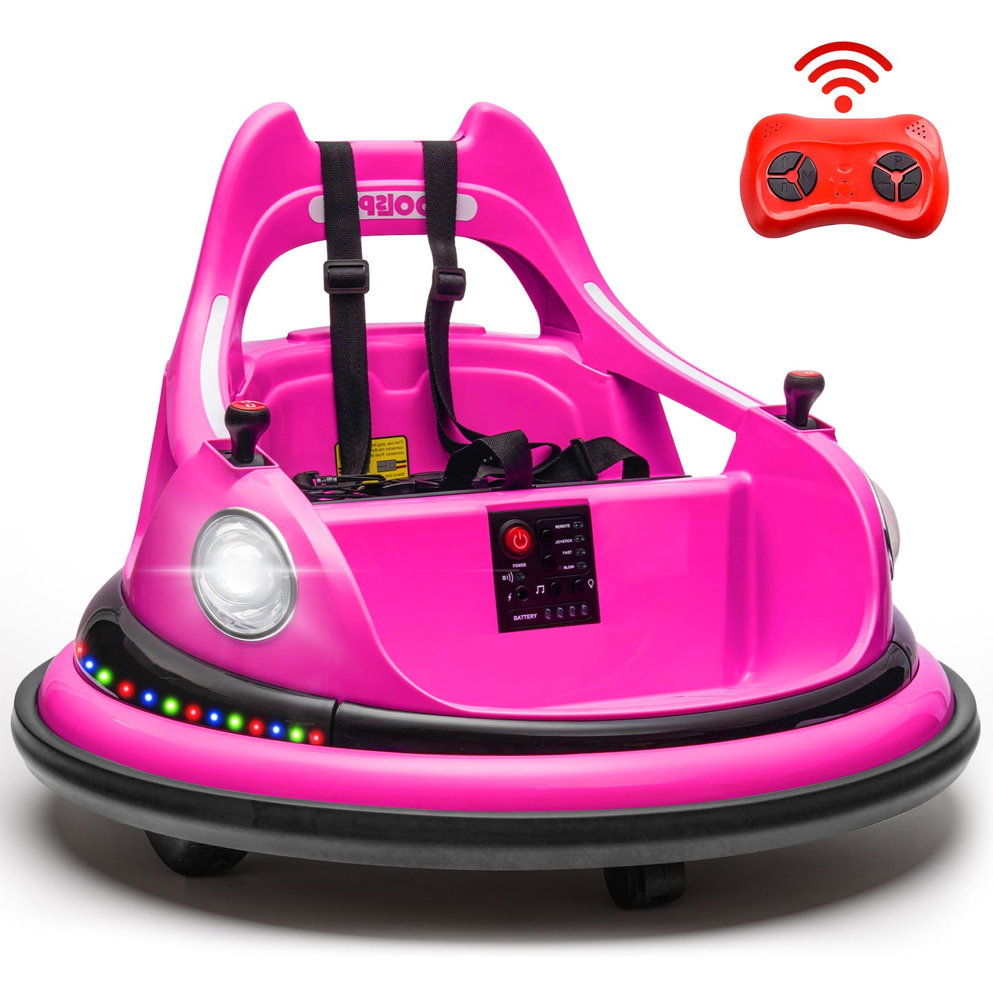 iRerts 12V Bumper Cars for Kids, Bumper Car Ride on with Remote Control, Battery Powered Kids Ride on Toys for 2-5 Year Old Boys Girls, Kids Electric Cars with Bluetooth, Music, LED Light, Pink