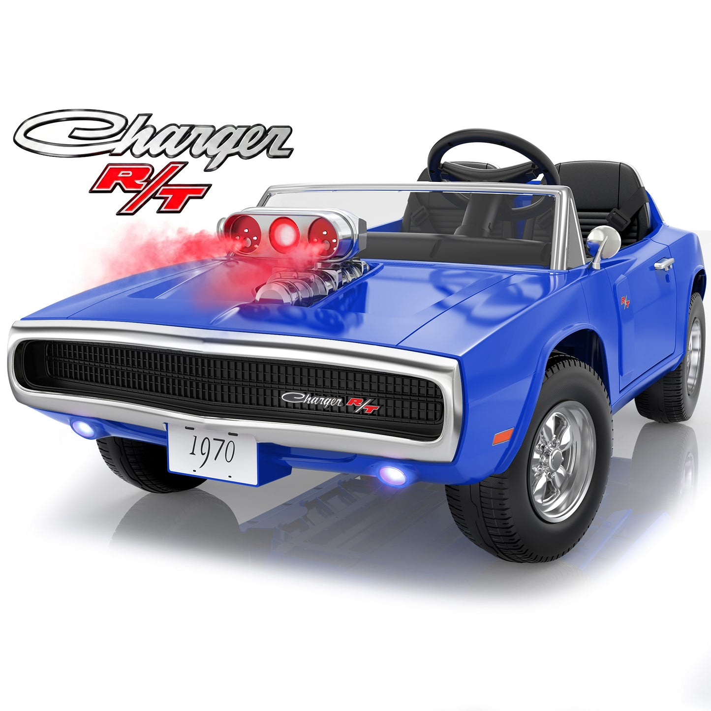Dodge 24V 2 Seater Ride on Car with Remote Control/Bluetooth, Dodge Charger R/T 1970 Battery Powered Ride on w/4-Wheel Suspension, Electric Car for Kids Toddler