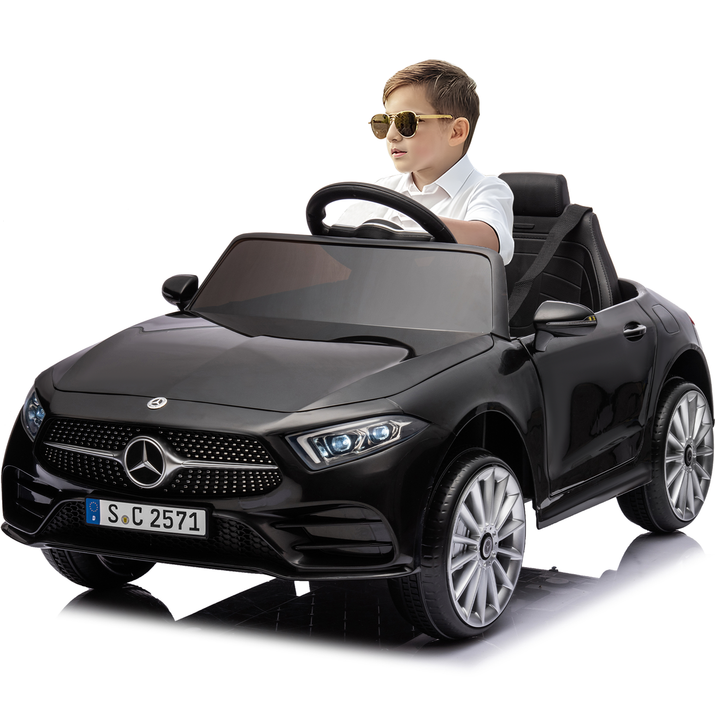 iRerts 12V Electric Ride On Cars for Boys Girls, Battery Powered Ride on Toys for Toddlers with Music, USB/AUX/SD Ports, LED Light, 4 Wheel Suspension, Electric Car for Kids 3-6 Years Old Gifts, Black