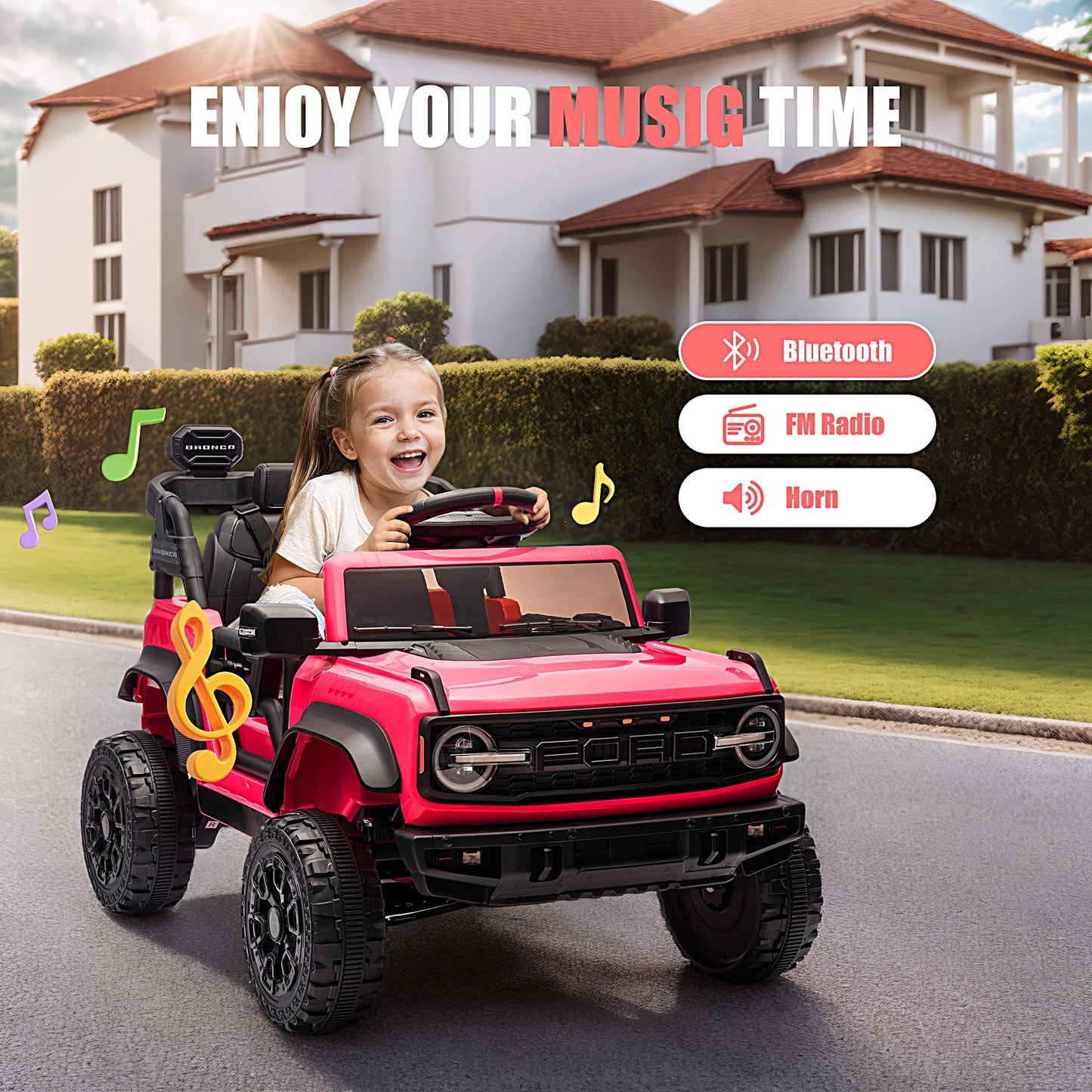 iRerts 12V Ride on Cars, Licensed Ford Bronco Raptor Toddlers Ride on Toys with Parental Remote Control, Bluetooth, FM Radio, LED Lights, Electric Car for Kids Boys Girls Ages 3-6,Red