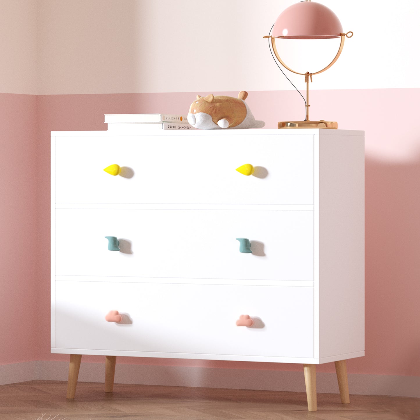 Kids Dresser with 3 Drawer for Bedroom, Wooden Dresser Chest and Toy Storage Cabinet, Bedside Night Stand for Toddlers Kids Living Room, Small Chests of Drawers for Children,