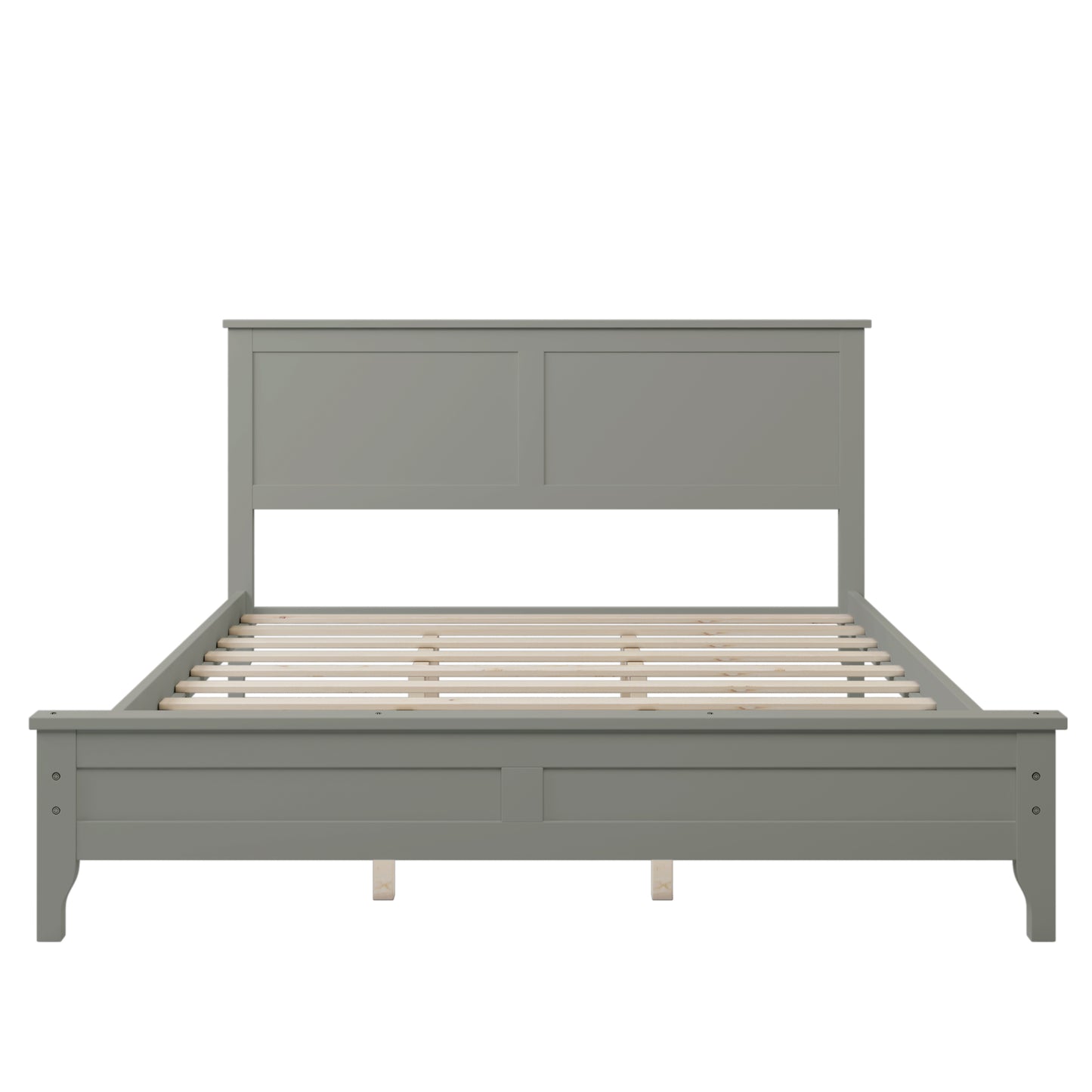 iRerts Queen Platform Bed Frame with Headboard and Footboard, Solid Wood Bed Frames Queen Size with Slats Support, Oak Top, Modern Queen Bed Frame No Box Spring Needed for Kids Adults, Gray