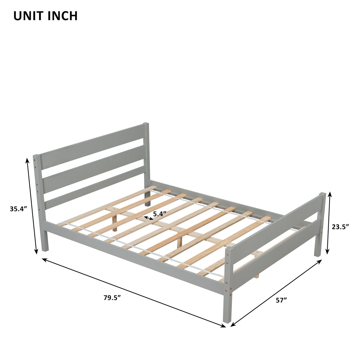 iRerts Wood Full Bed Frame, Gray Full Platform Bed Frame with Headboard and Footboard, Modern Full Bed Frame No Box Spring Needed for Adults Teens Kids, Full Size Bed Frame with Wood Slat Support