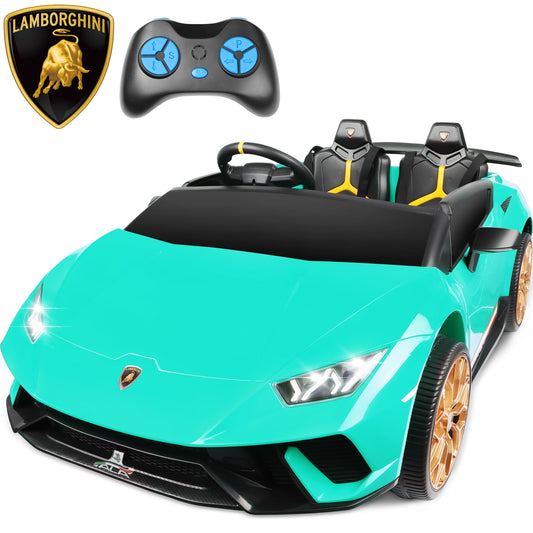 24V Ride on Cars 2 Seater for Kids, Lamborghini Huracan Battery Powered Ride on Toy Sports Car with Remote Control, Electric Car for Boys Girls 3-8 with Music/LED Lights/Bluetooth/4WD