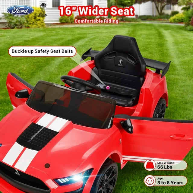 Ford Mustang GT500 Ride on Car for Kids, 12V Powered Ride on Toy with Remote Control, Bluetooth, Radio, Music, USB Port, LED Lights, 4 Wheels Suspension Electric Car for for 3-5 Years Boy Girl