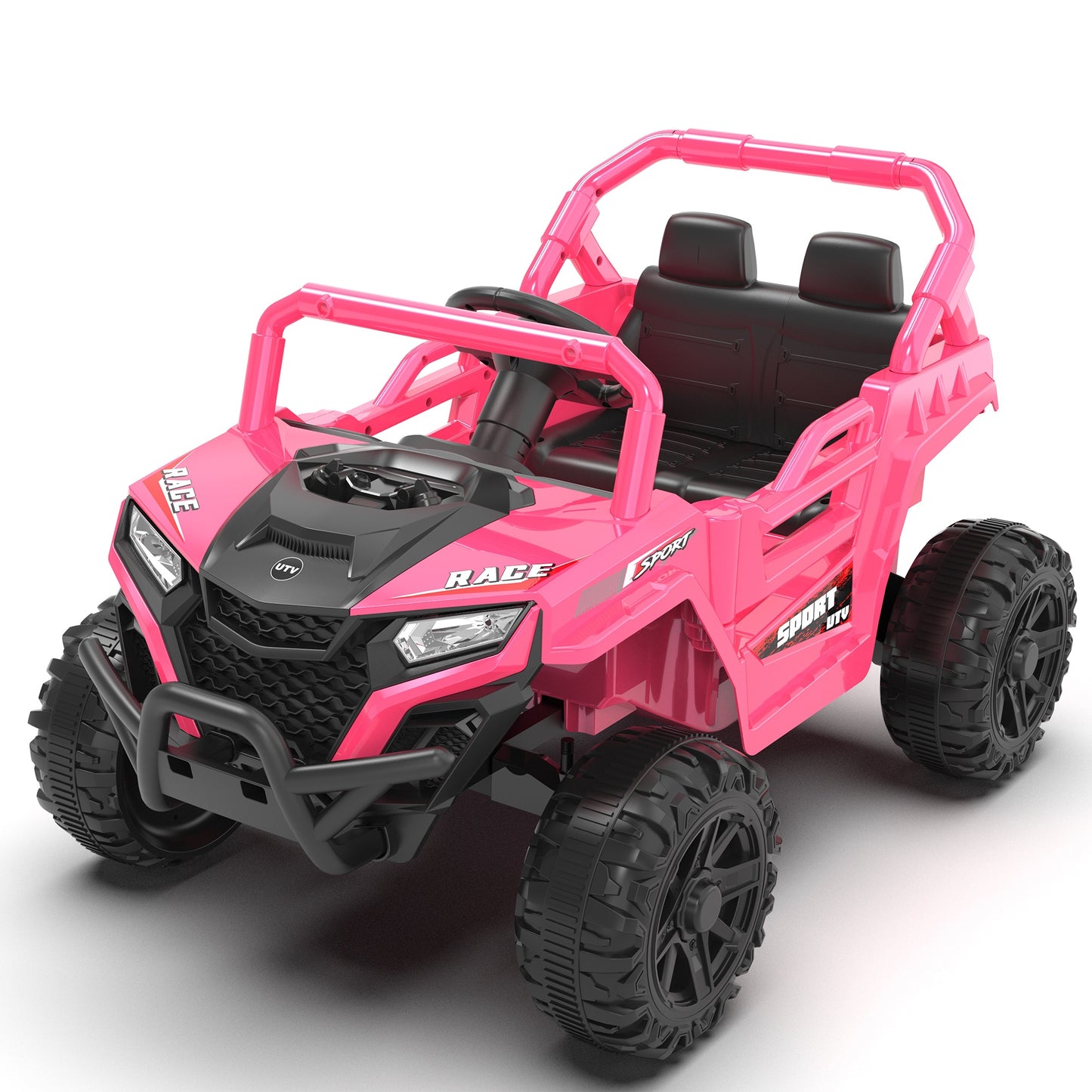 iRerts 12V Ride on Car UTV with Remote Control, Powered Ride on Toys for Kids Boys Girls Ages 3-5, Electric Car for Kids with Bluetooth, Music, MP3 Ports, LED Lights, Horn, Pink