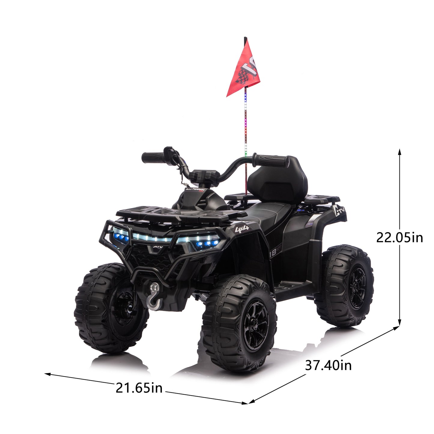 iRerts 24V Ride on ATV, Powered Ride on Toys Electric 4 Wheeler for Boys Girls Ages 3-6 Gifts, Kids Ride on Car Electric Vehicle with Multi-Color Lights, Bluetooth, Music, USB Port, Black