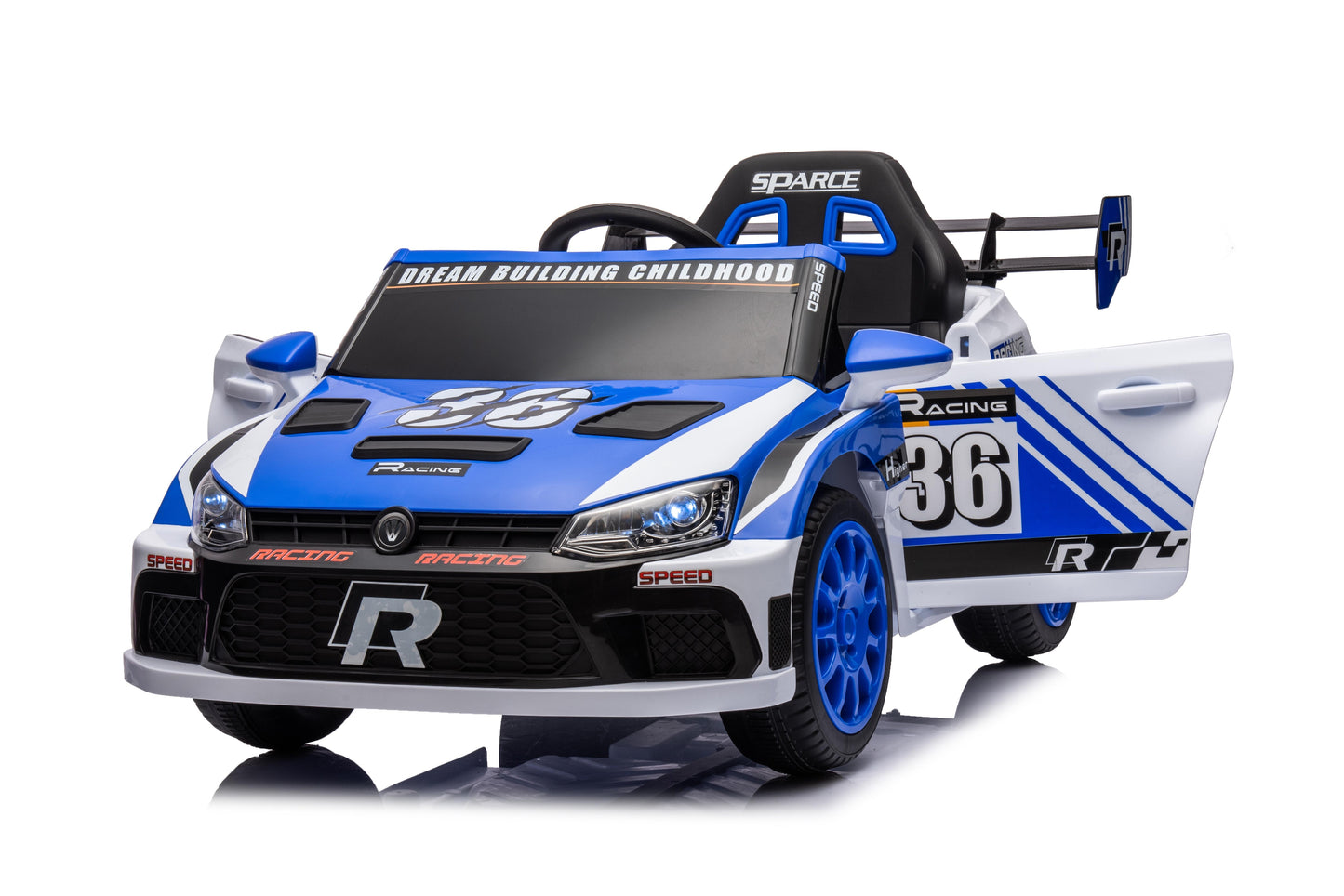 iRerts Blue 12V Powered Ride on Cars with Remote Control, 4 Wheeler Electric Car Vehicle for Kids Boys Girls 3-6 Years Old, Kids Ride on Toy with Swaying, Bluetooth, Music, USB/AUX Port, LED Light