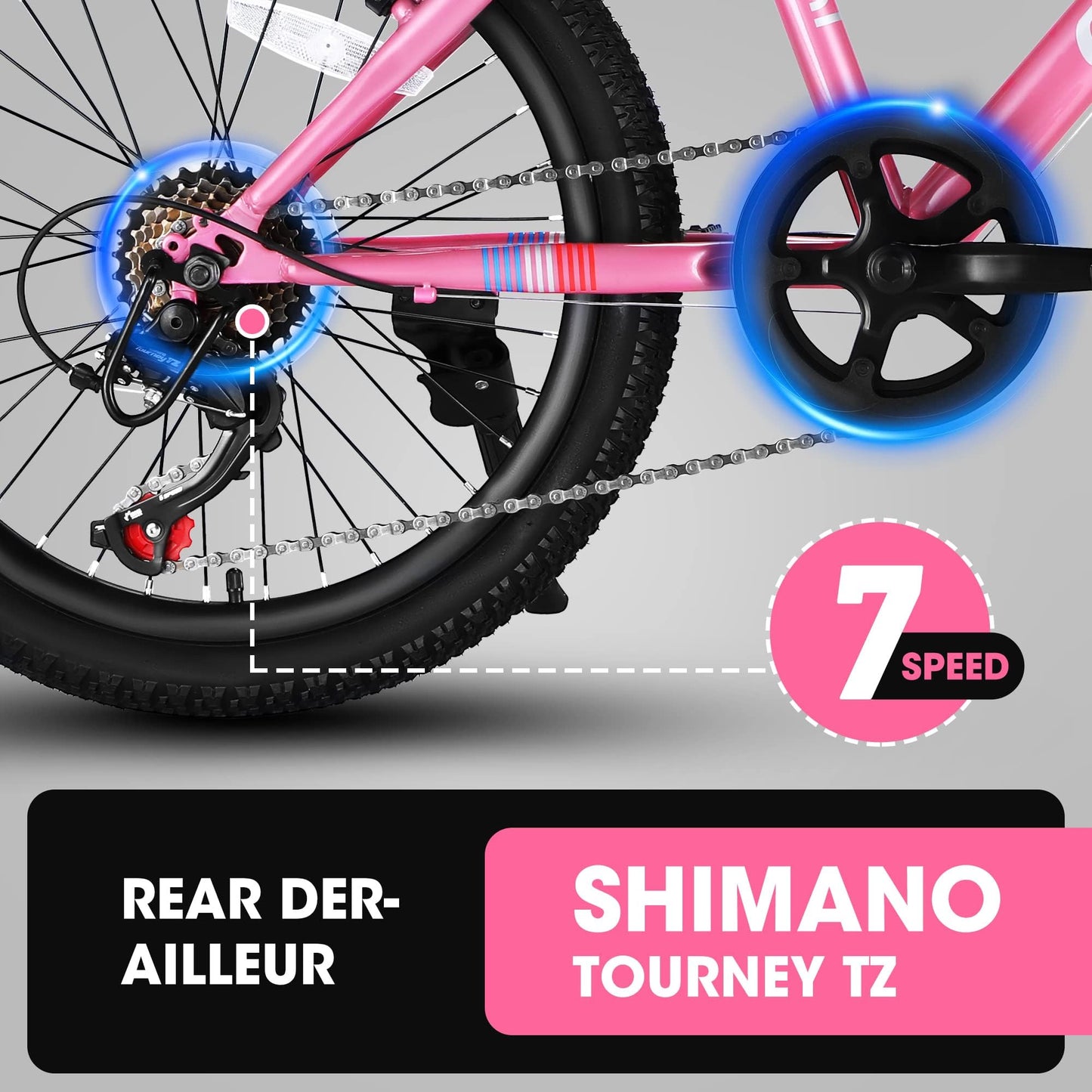 iRerts Mountain Bike for Boys Girls, 20'' Kids Mountain Bike with 7 Speed, Front Suspension, Disc Brake, Kids Bike for 8-12 Years Old, Teenager Children Kids Bicycles, Pink