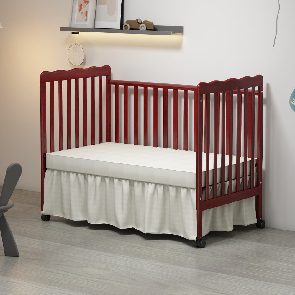 iRerts 3 In 1 Convertible Baby Crib, Wood Converts from Baby Crib to Toddler Bed and Daybed, Baby Bed with Locking Wheels, 4 Adjustable Mattress Heights, Non-Toxic Finish, Cherry