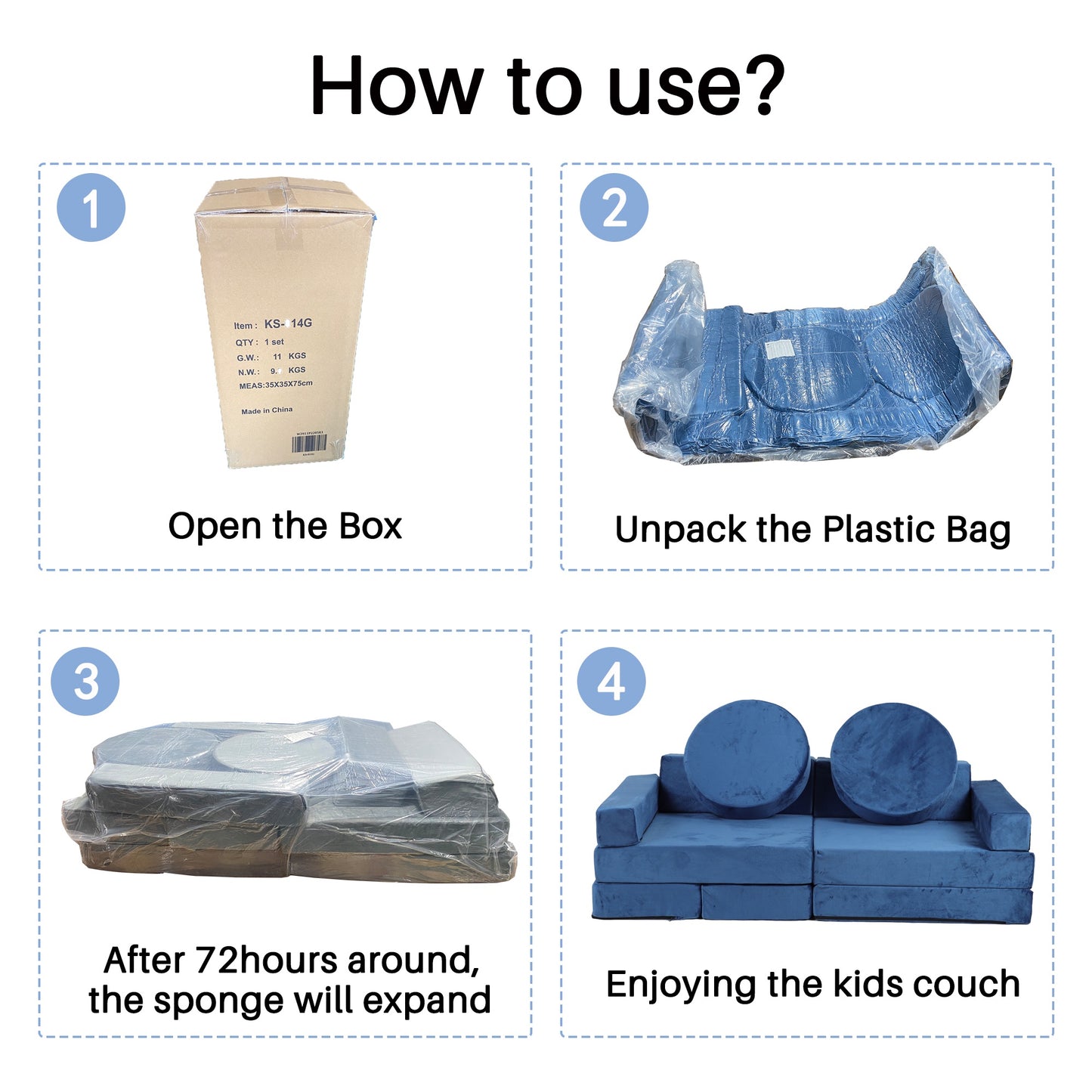 iRerts 14Pcs Modular Kids Play Couch, Convertible Nugget Couch for Kids Boys Girls, Kids Sofa Couch Floor Sofa for Children, Kids Couch Building Fort Foam Couch for Playroom Bedroom Nursery, Gray