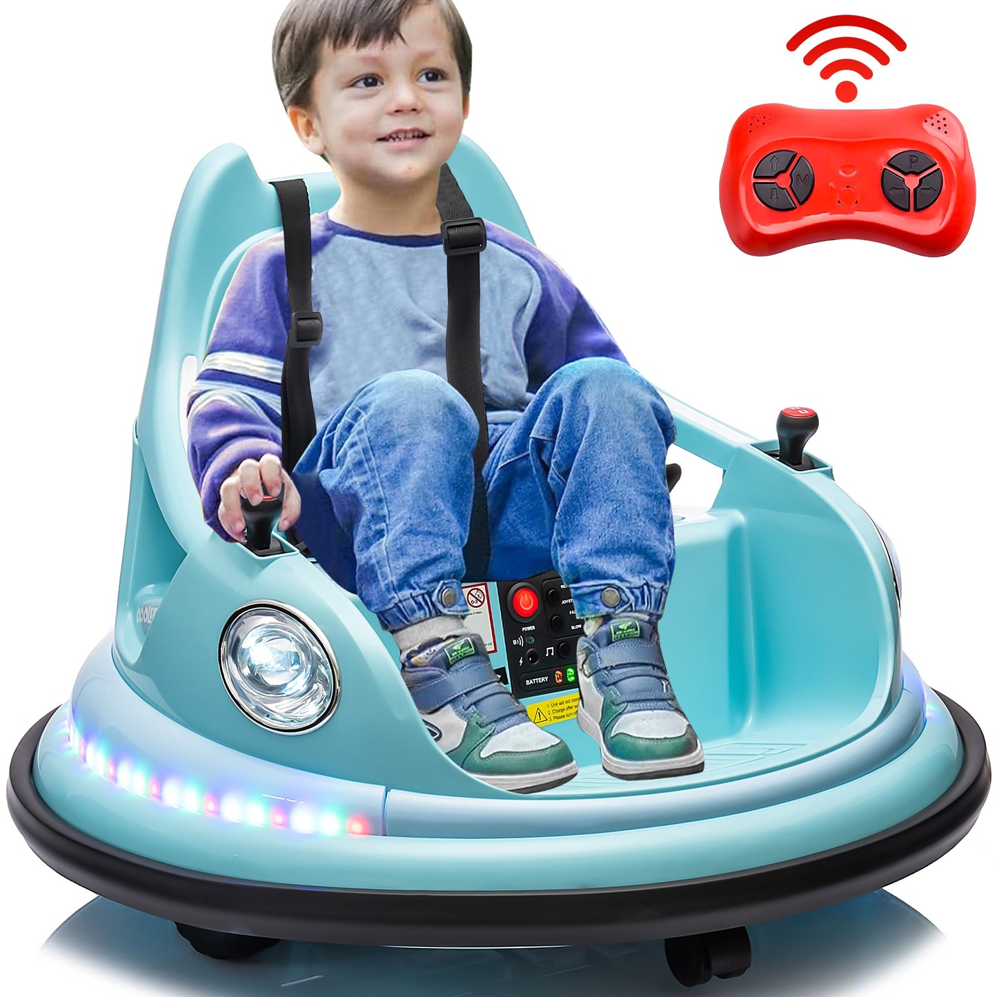 iRerts 12V Bumper Car, Ride on Electric Bumper Car for Kids Toddlers, Battery Powered Ride on Toys with Remote Control, Bluetooth, Music, LED Light, 360¡ãSpin, Gifts for 2-5 Year Old Boys Girls, Blue