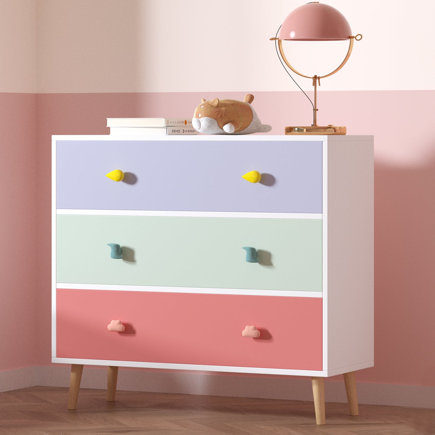 Kids Dresser with 3 Drawer for Bedroom, Wooden Dresser Chest and Toy Storage Cabinet, Bedside Night Stand for Toddlers Kids Living Room, Small Chests of Drawers for Children,