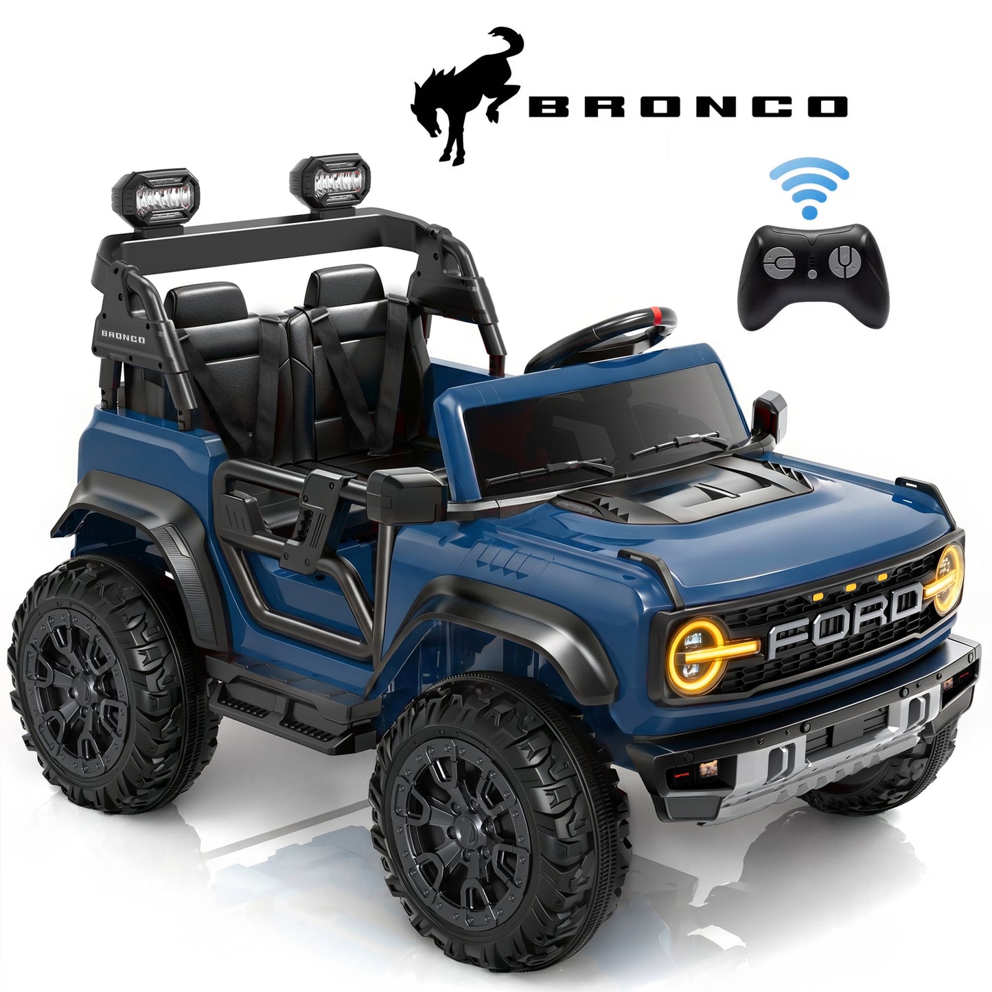 Ford Bronco Raptor 24V Ride on Toys, 2 Seater Ride on Cars with Remote Control, Bluetooth Music, Spring Suspension, Battery Powered Electric Car for Kids Ages 3-8, Blue
