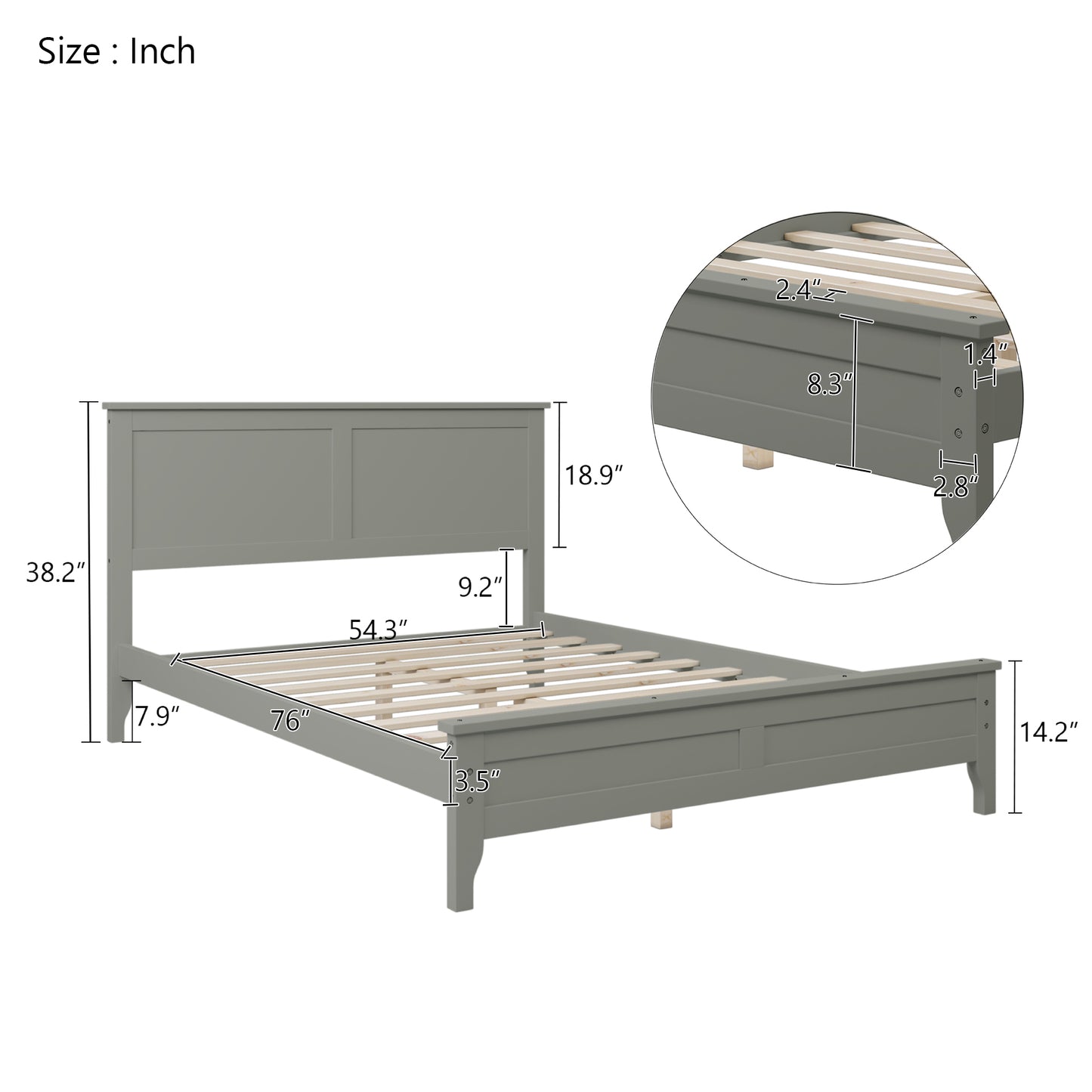 iRerts Full Platform Bed Frame with Headboard and Footboard, Solid Wood Bed Frames Full Size with Slats Support, Oak Top, Modern Full Bed Frame No Box Spring Needed for Kids Adults, Gray