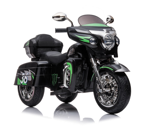 iRerts 12V 2 Seater Ride on Motorcycle, 3 Wheels Kids Electric Motorcycle with Key Start, Music, USB/MP3 Port, LED Light, Storage Box, Kids Ride on Toys for Christmas Birthday Gifts Ages 3-6, Black