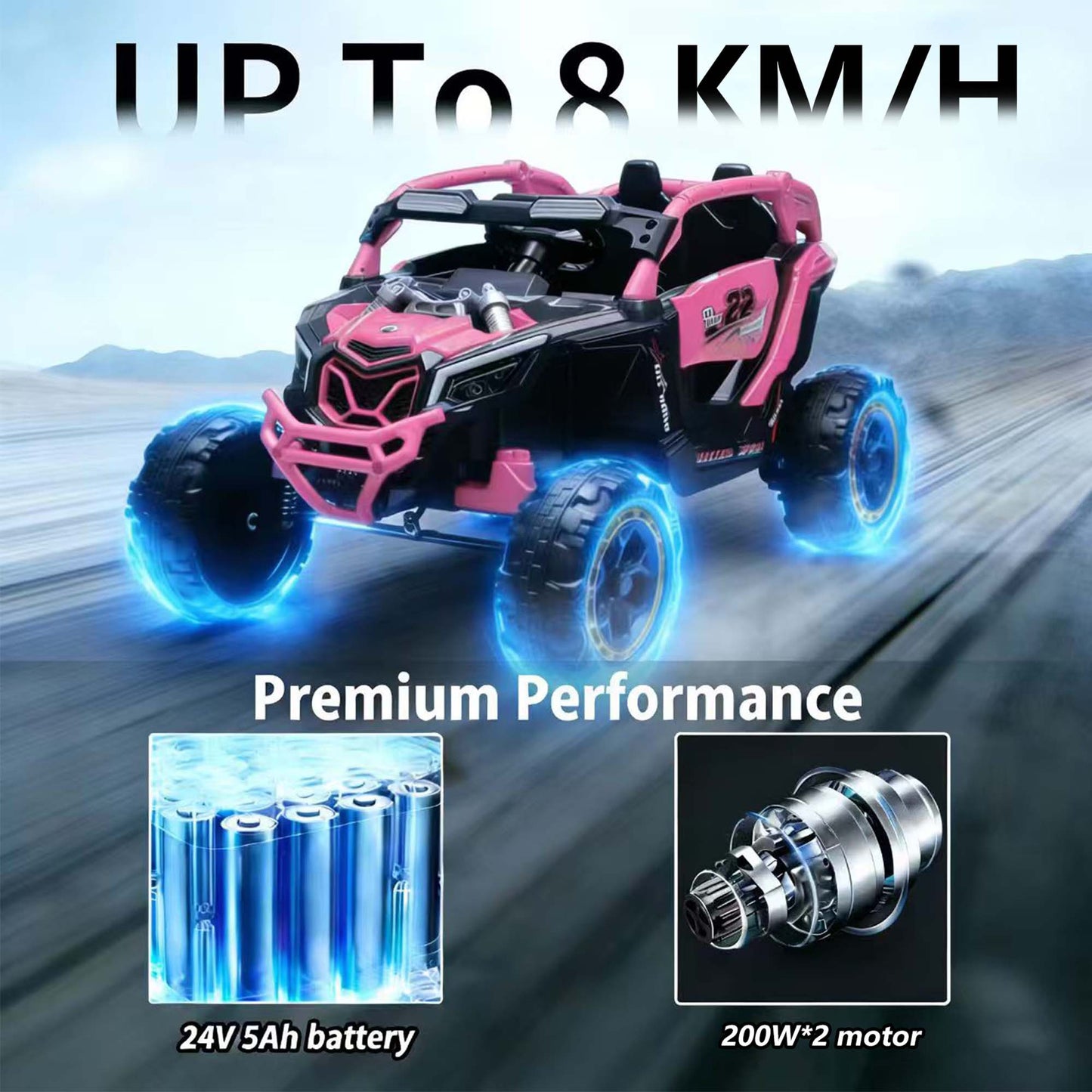 iRerts 24V Ride on Toys with Parents Remote Control, Ride on UTV Car with Bluetooth, MP3 Port, Music, LED Lights, 4 Shock Absorbers, Battery Powered Electric Car for Kids Ages 2-6, Magenta