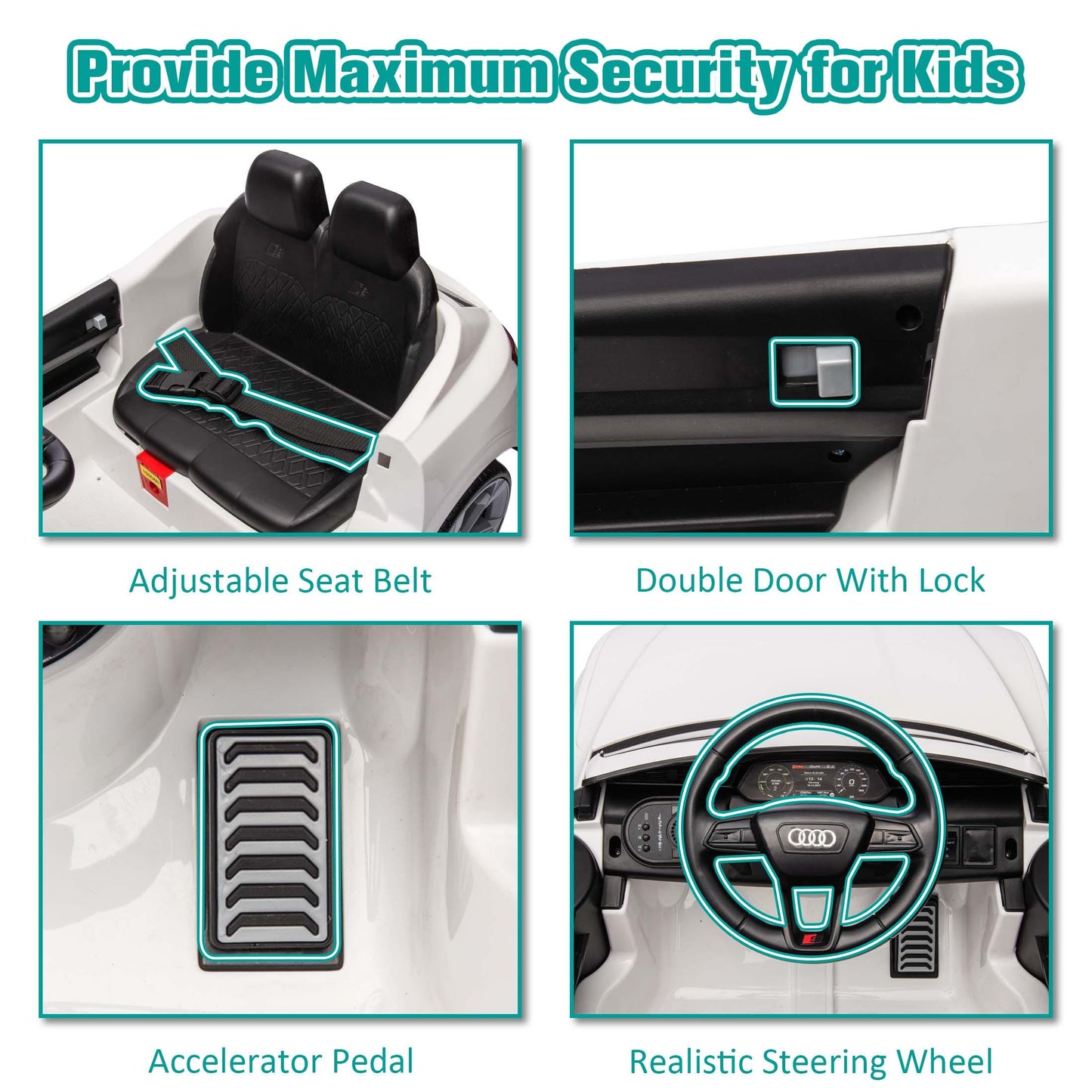 Ride on Toy Car Kids for Boys Girls, Licensed Audi SQ8 12V Ride on Cars with Remote Control, Battery Powered Electric Vehicle Car for Kids with Music, LED Lights, 3 Speed, 4 Wheeler, White